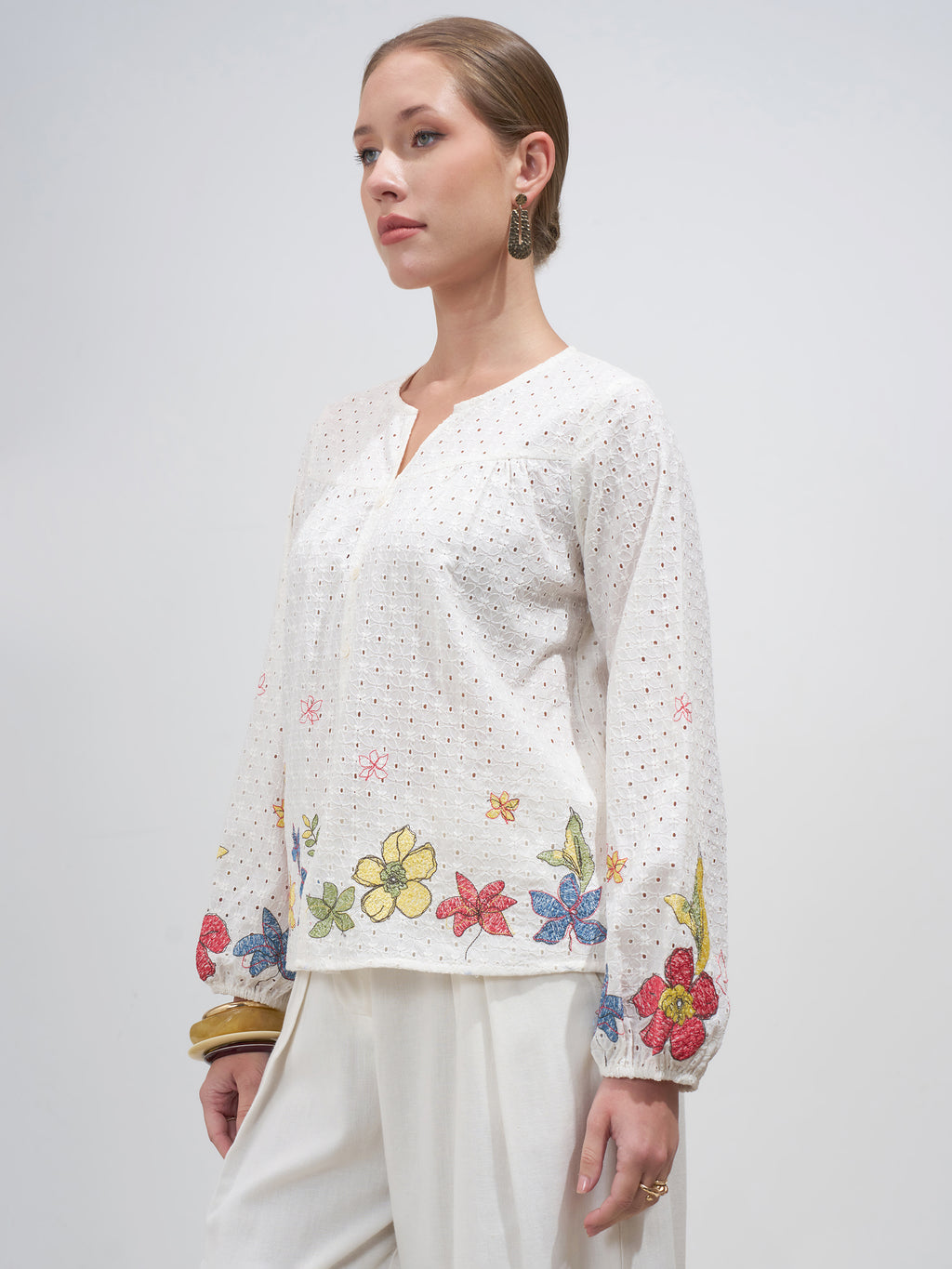 Vara By Vishudh Women Off White Embroidered Top - Off White - Image 4