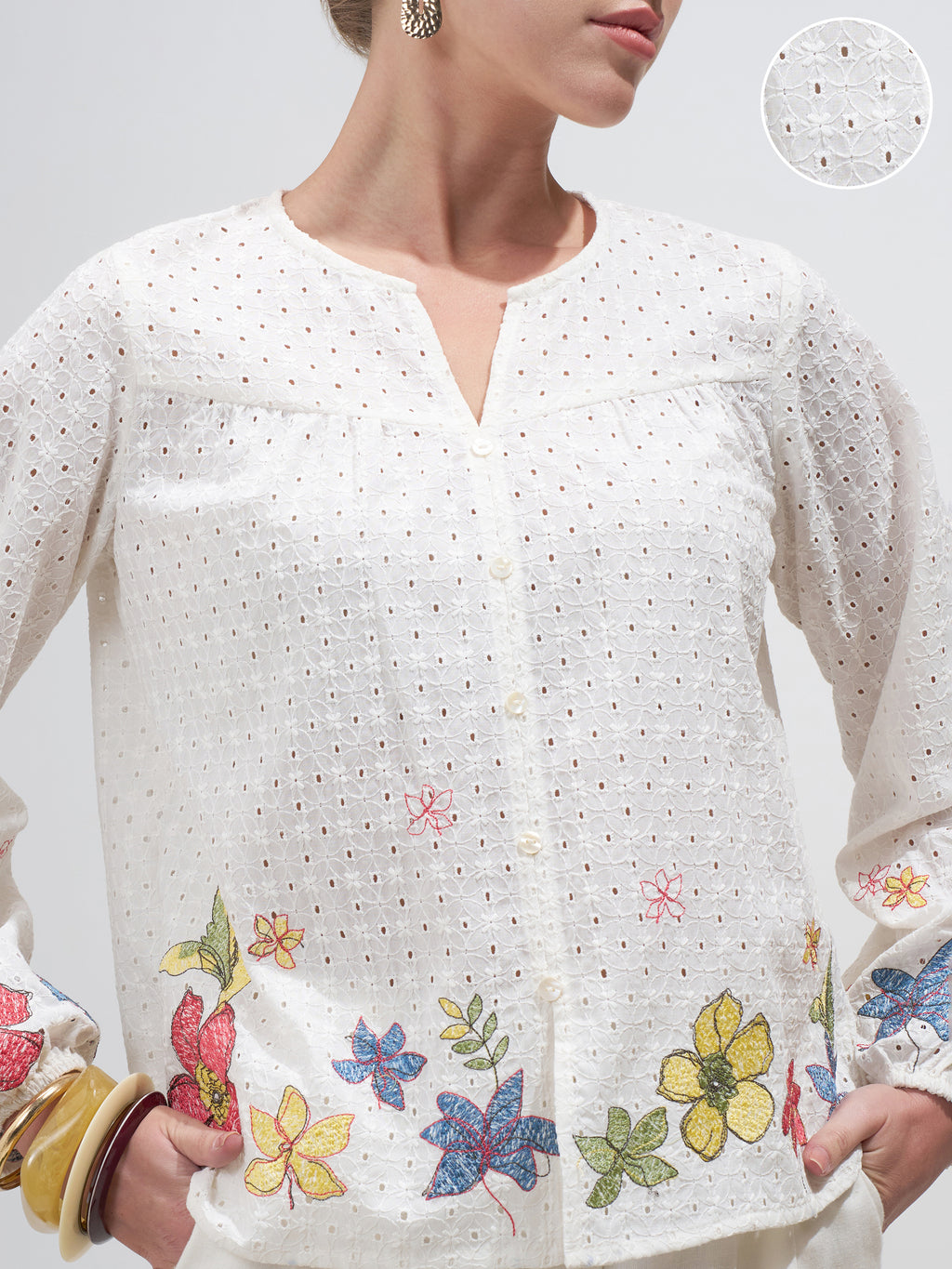 Vara By Vishudh Women Off White Embroidered Top - Off White - Image 5