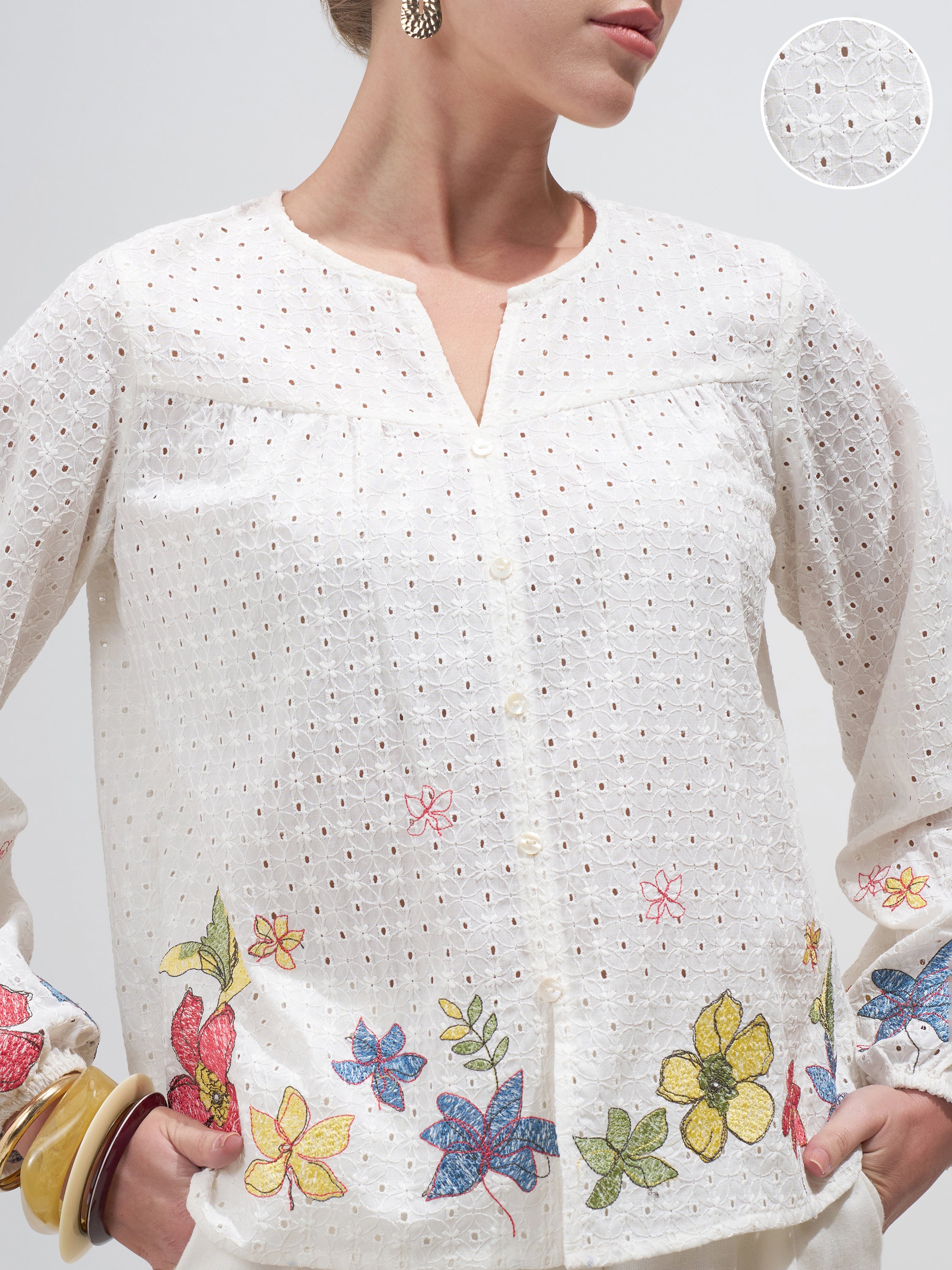Vara By Vishudh Women Off White Embroidered Top - Off White - Image 5