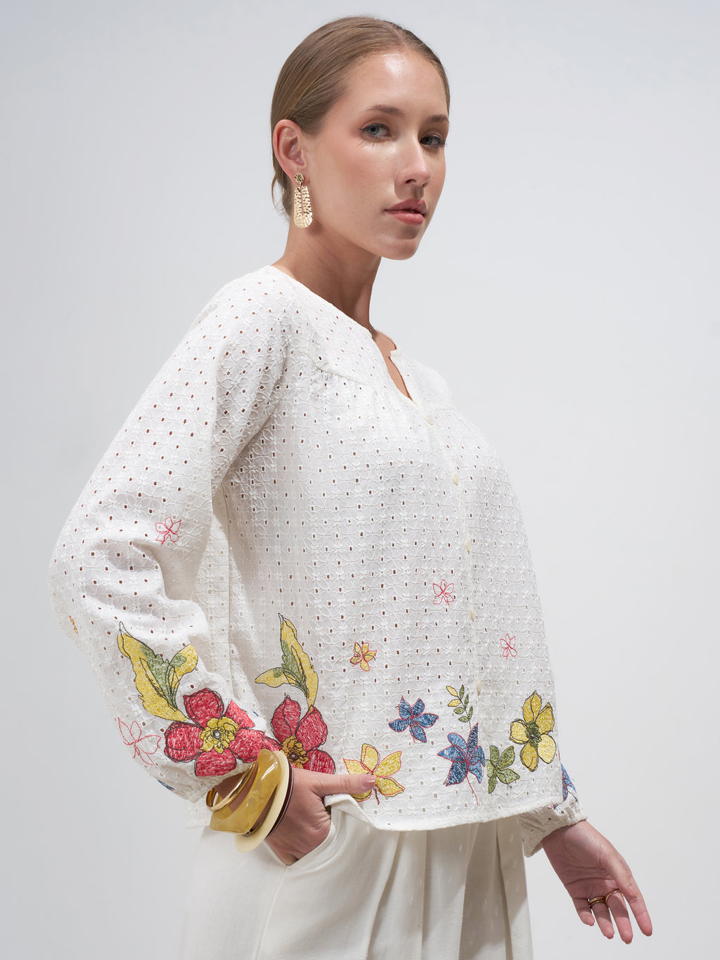 Vara By Vishudh Women Off White Embroidered Top - Off White - Image 6