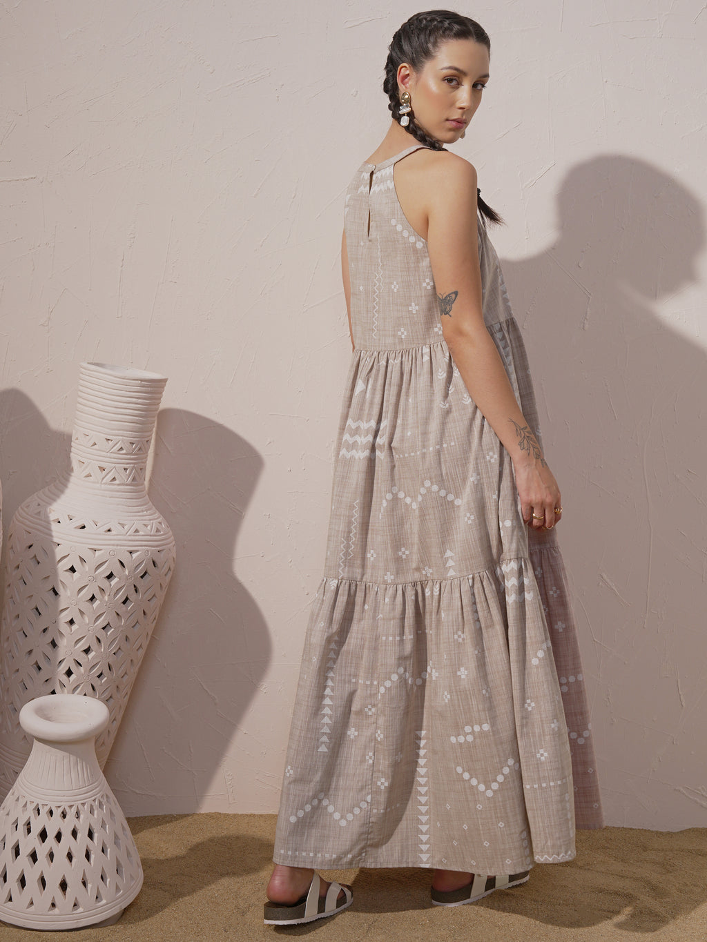 Vara By Vishudh Women Beige Printed Maxi Dress - Beige - Image 3