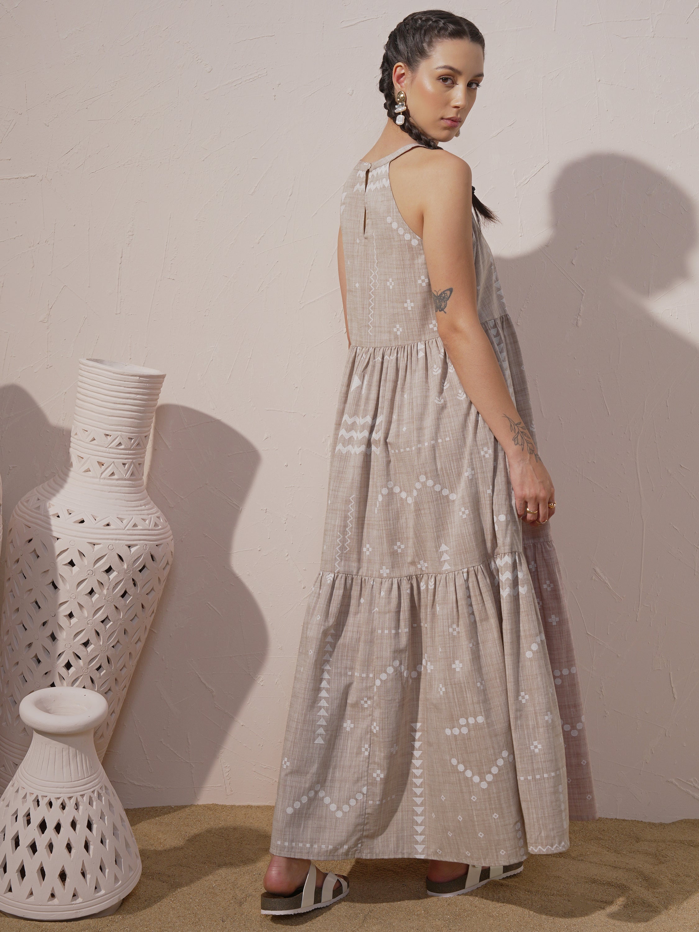 Vara By Vishudh Women Beige Printed Maxi Dress - Beige - Image 3