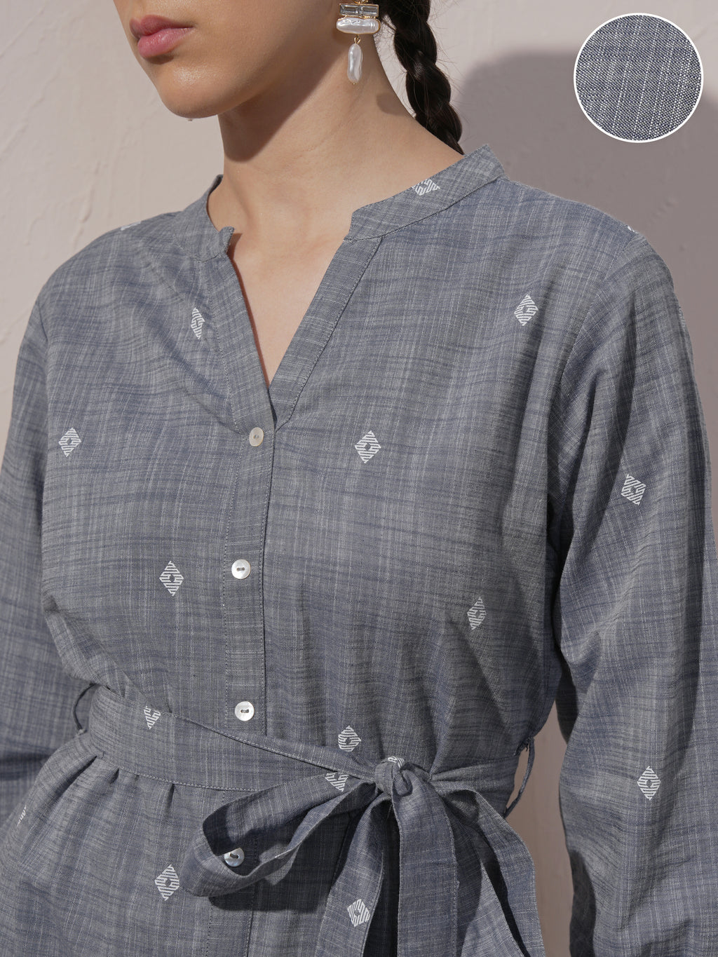 Vara By Vishudh Women Grey Printed Fit And Flare Dress - Grey - Image 5