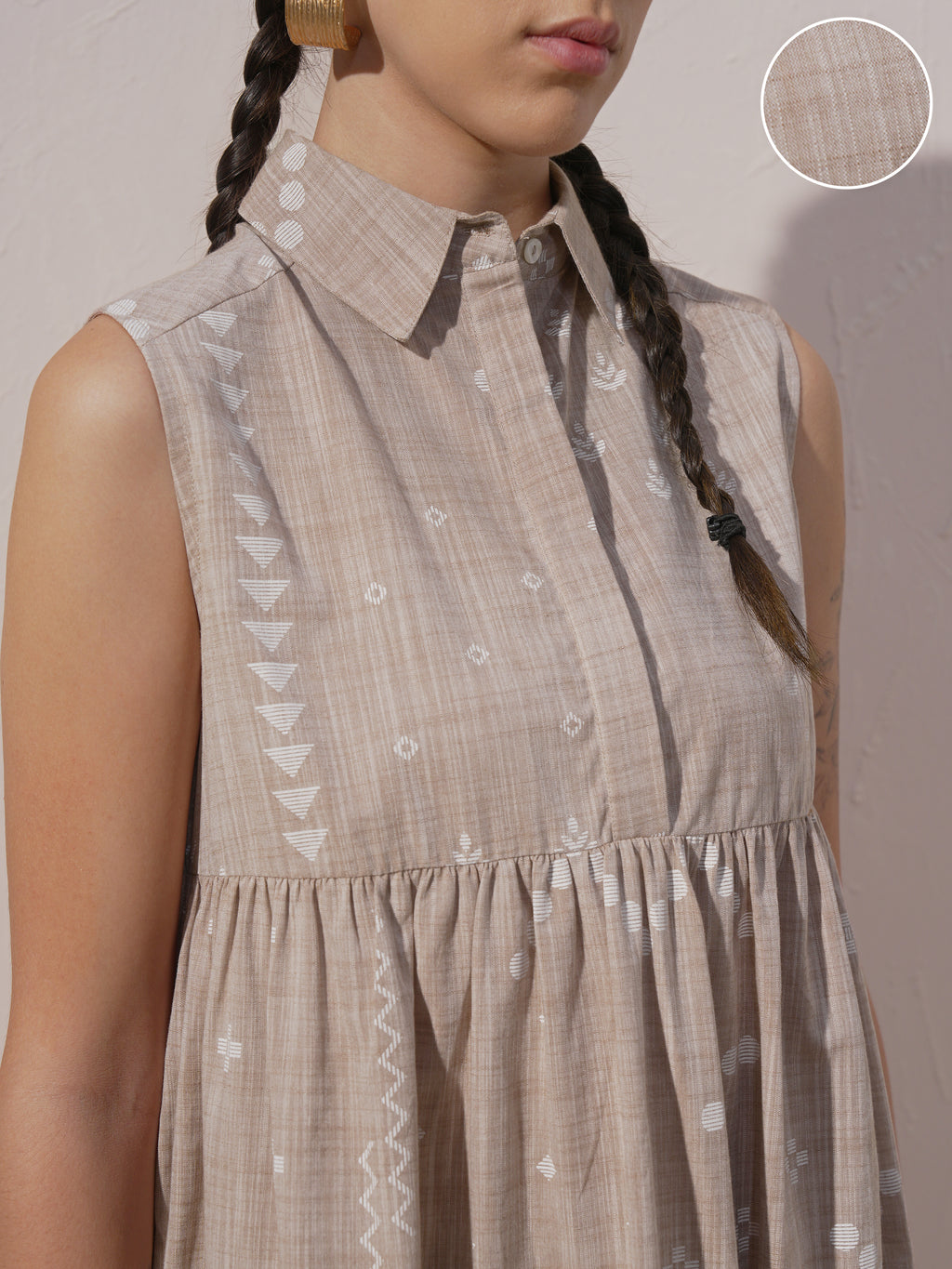 Vara By Vishudh Women Beige Printed Drop-Waist Dress - Beige - Image 5