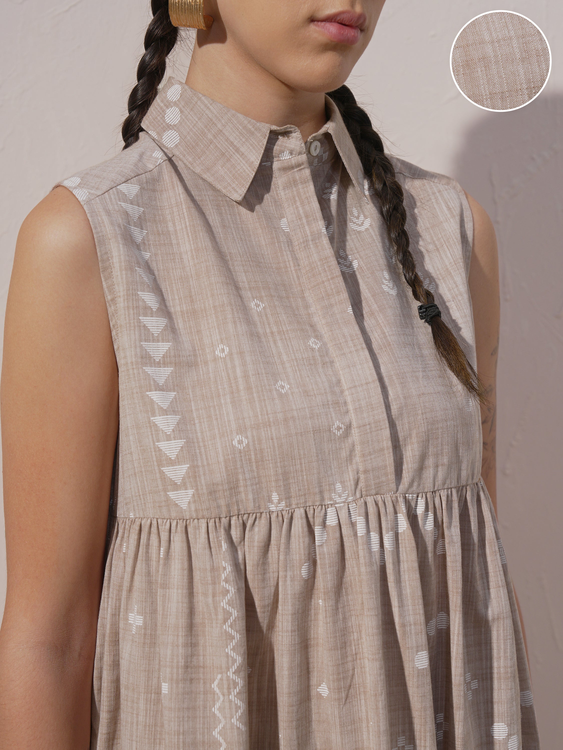 Vara By Vishudh Women Beige Printed Drop-Waist Dress - Beige - Image 5