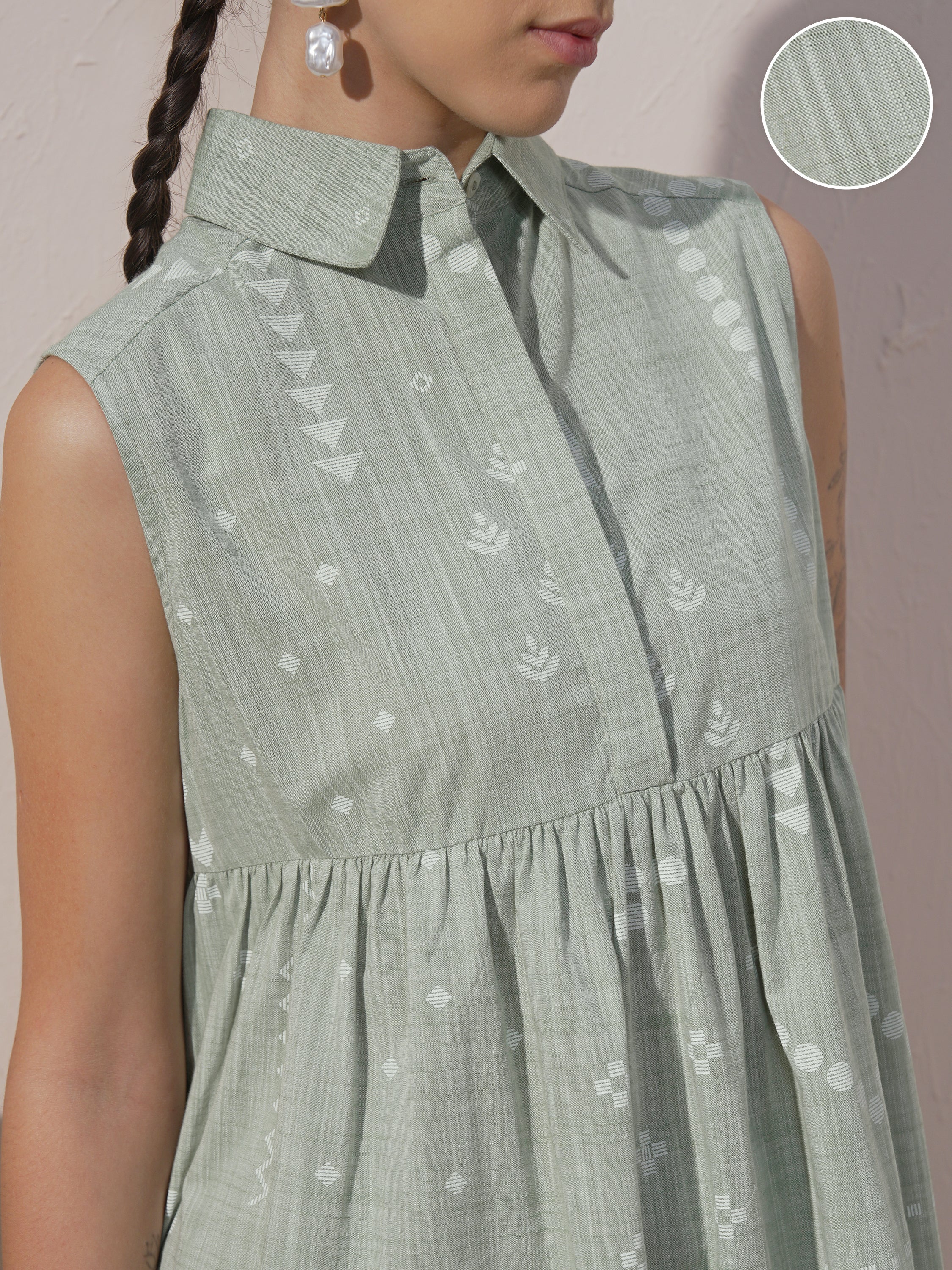 Vara By Vishudh women Green Printed Drop-Waist Dress - Green - Image 5