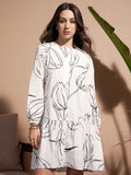 Vara By Vishudh Women White Printed Drop-Waist Dress - White - Image 1