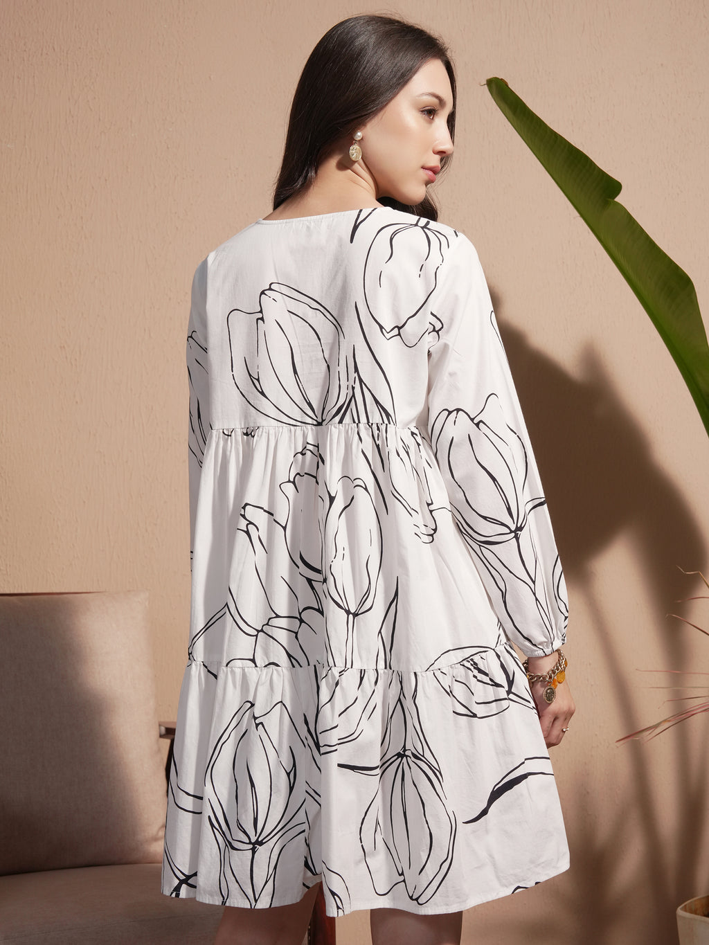 Vara By Vishudh Women White Printed Drop-Waist Dress - White - Image 3