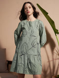 Vara By Vishudh Women Green Printed Drop-Waist Dress - Green - Image 1