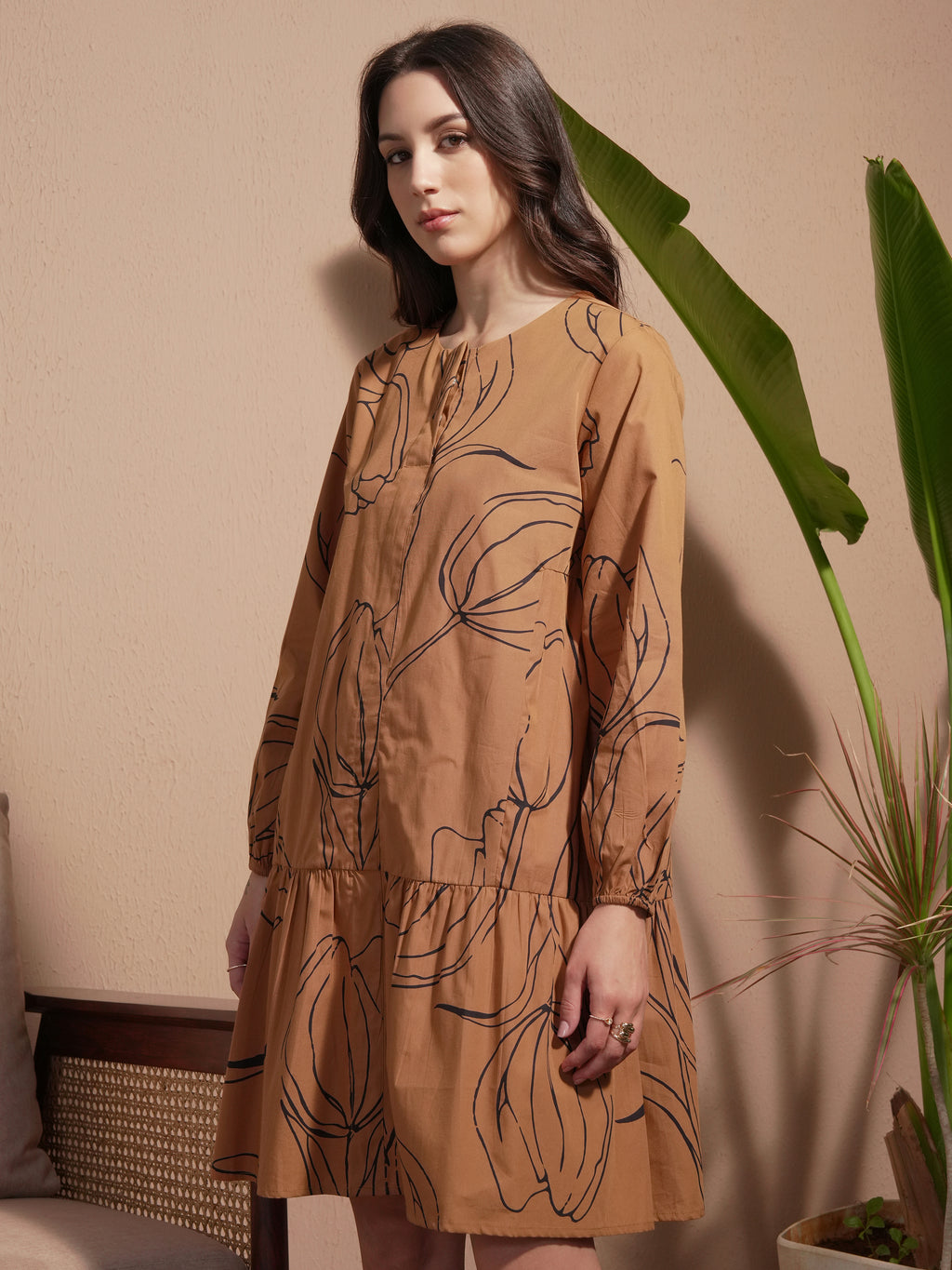 Vara By Vishudh Women Brown Printed Drop-Waist Dress - Brown - Image 4