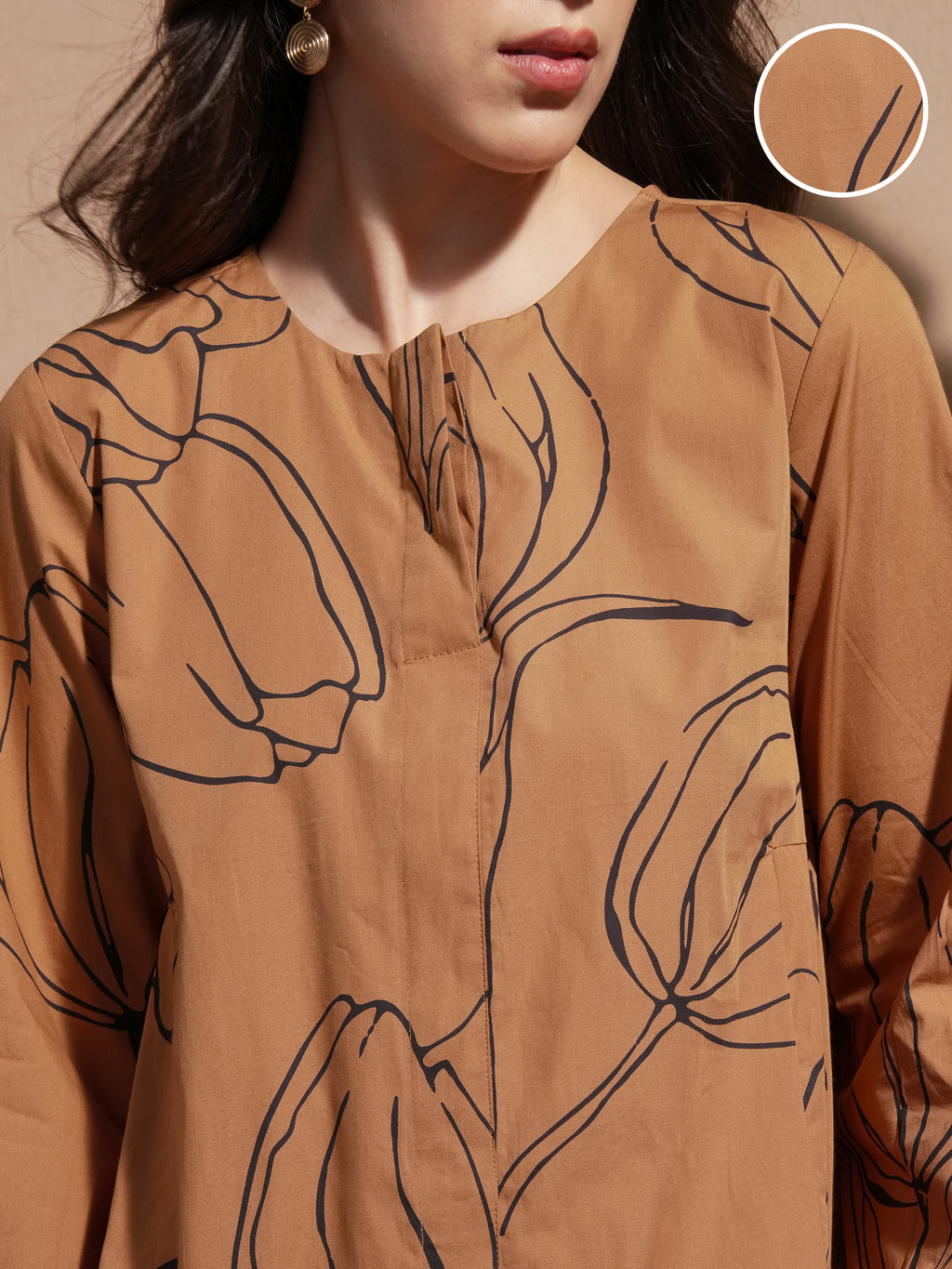 Vara By Vishudh Women Brown Printed Drop-Waist Dress - Brown - Image 5