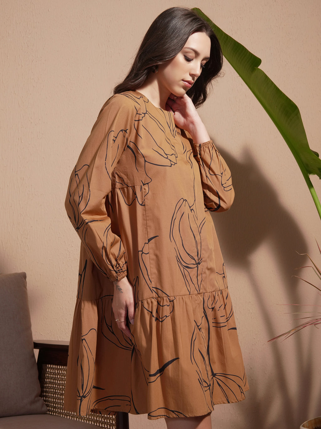 Vara By Vishudh Women Brown Printed Drop-Waist Dress - Brown - Image 6