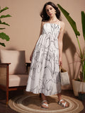 Vara By Vishudh Women White Printed A-Line Dress - White - Image 1