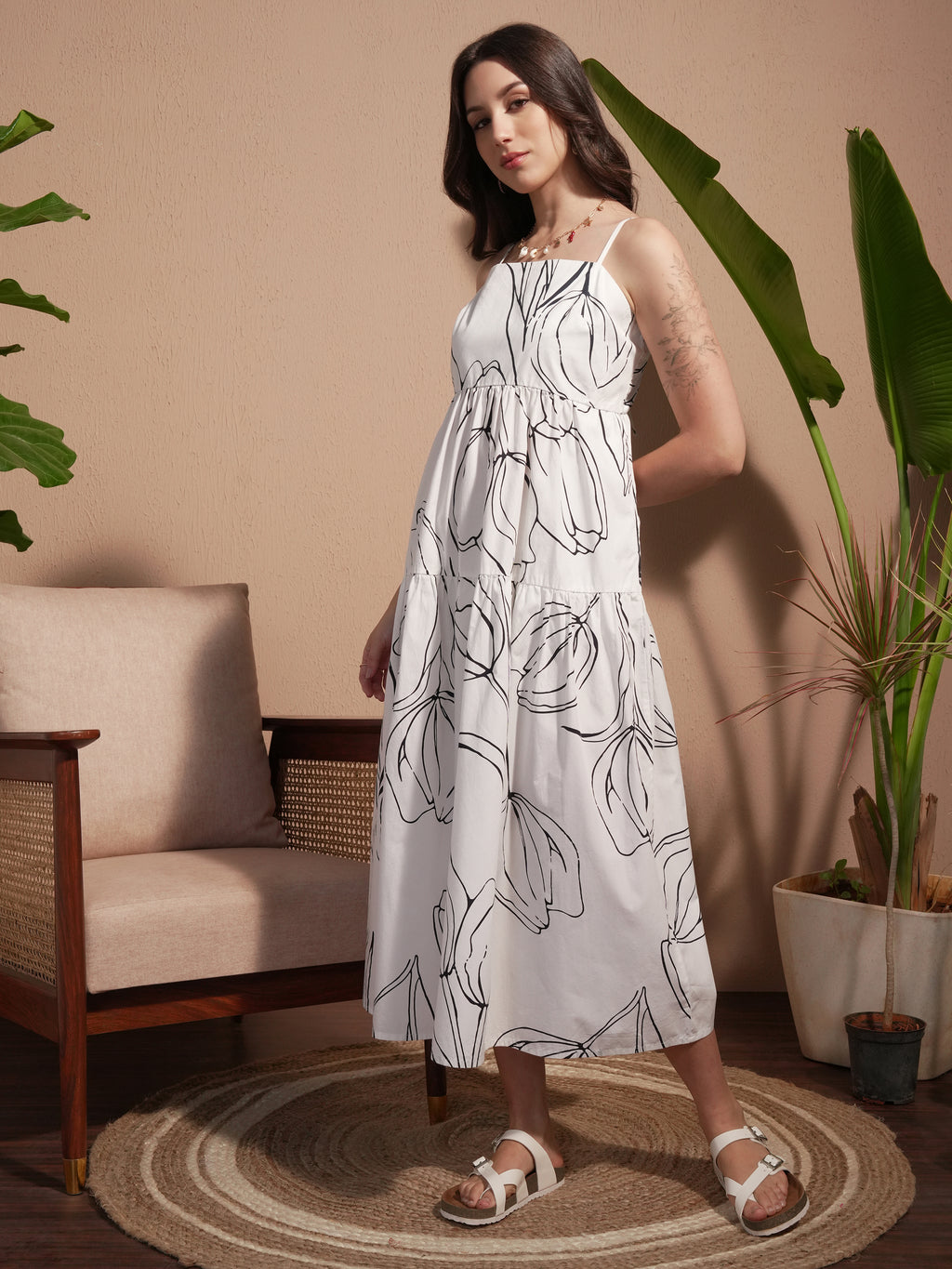 Vara By Vishudh Women White Printed A-Line Dress - White - Image 2