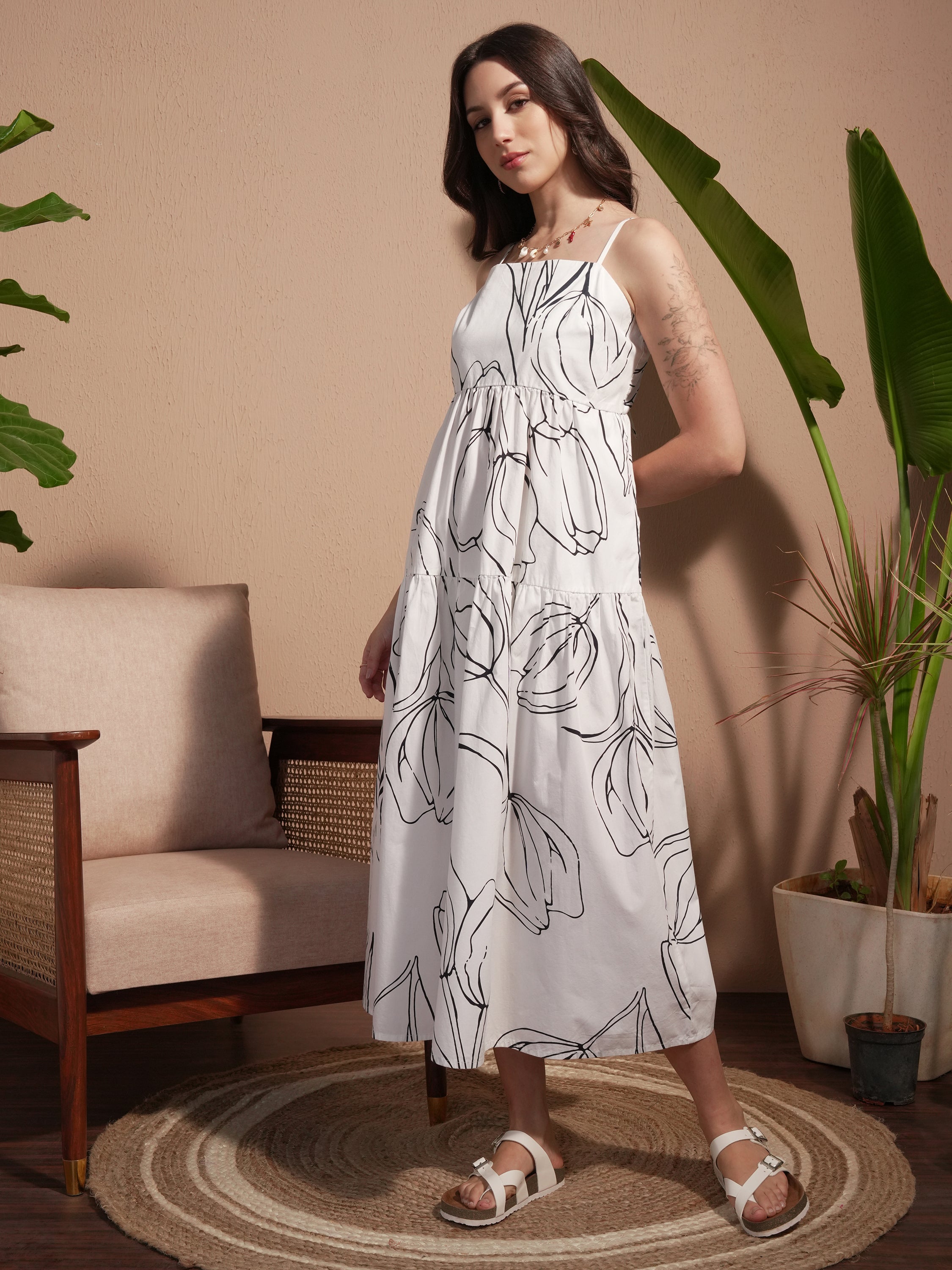 Vara By Vishudh Women White Printed A-Line Dress - White - Image 2