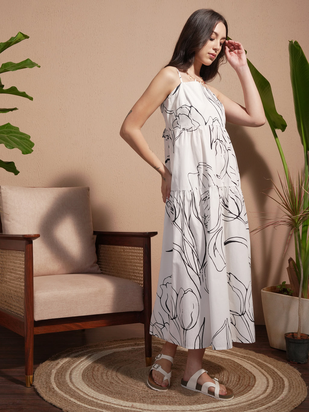 Vara By Vishudh Women White Printed A-Line Dress - White - Image 4