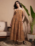 Vara By Vishudh Women Brown Printed A-Line Dress - Brown - Image 1