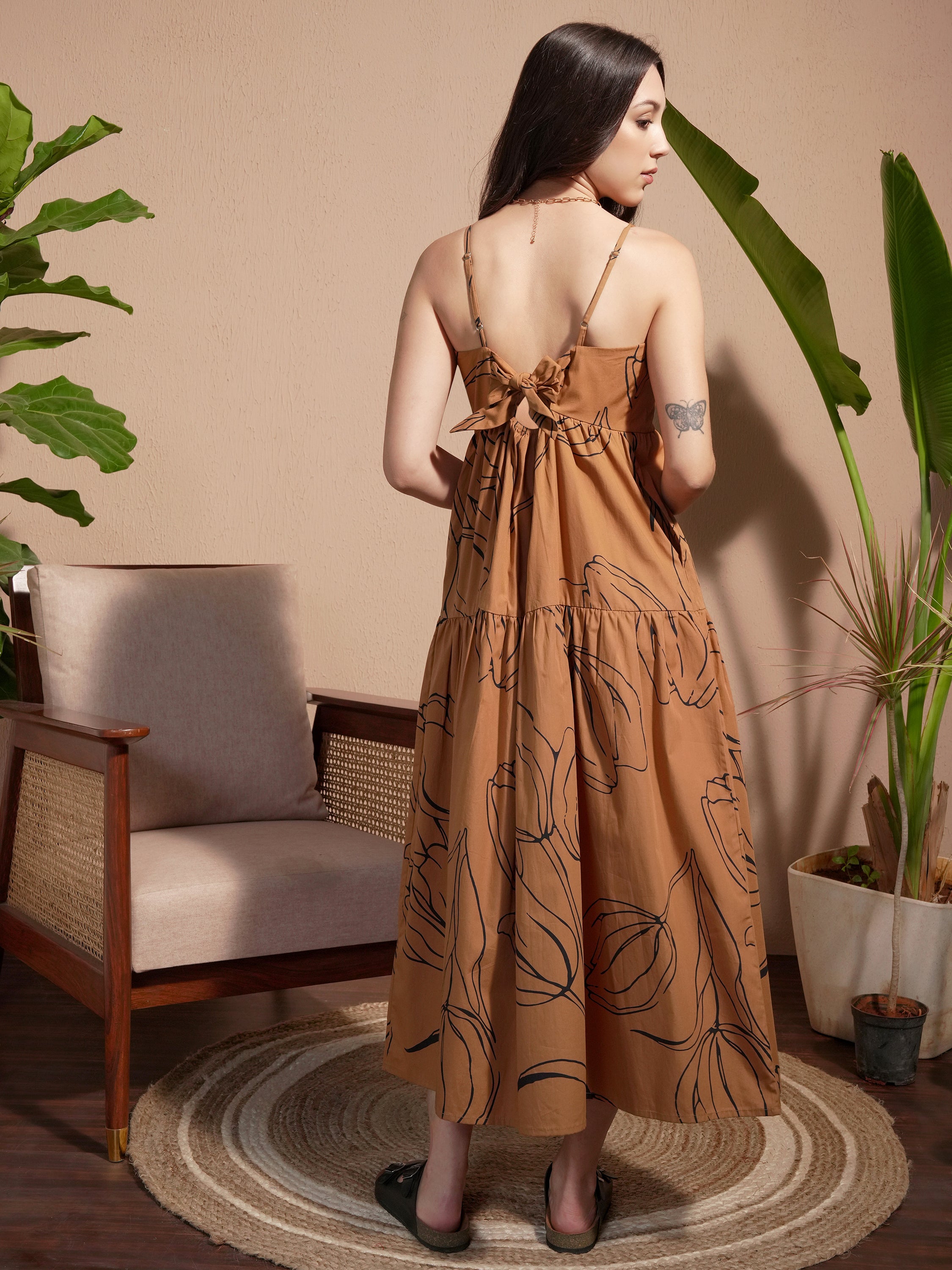 Vara By Vishudh Women Brown Printed A-Line Dress - Brown - Image 3