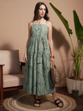 Vara By Vishudh Women Green Printed A-Line Dress - Green - Image 1