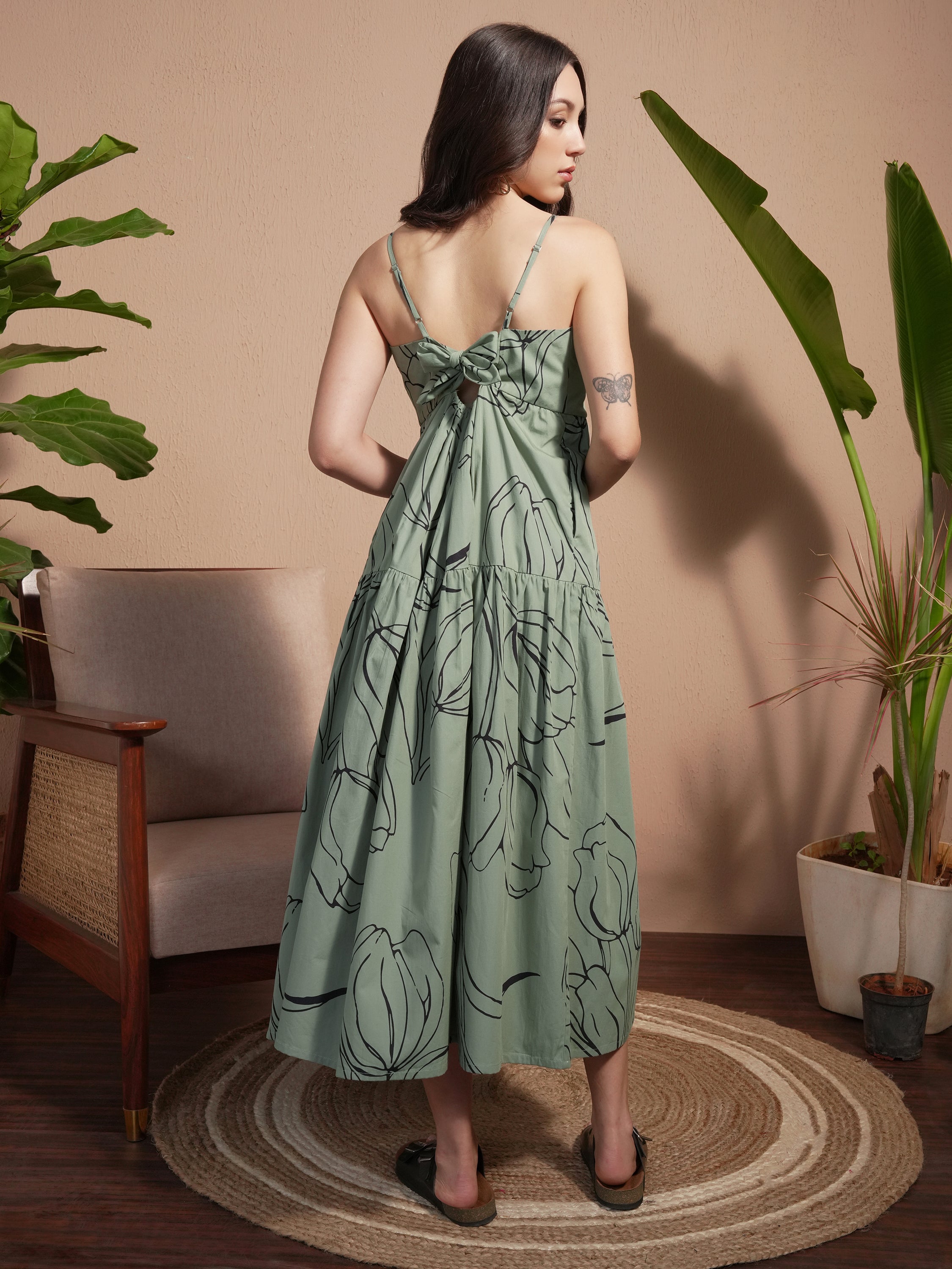 Vara By Vishudh Women Green Printed A-Line Dress - Green - Image 3