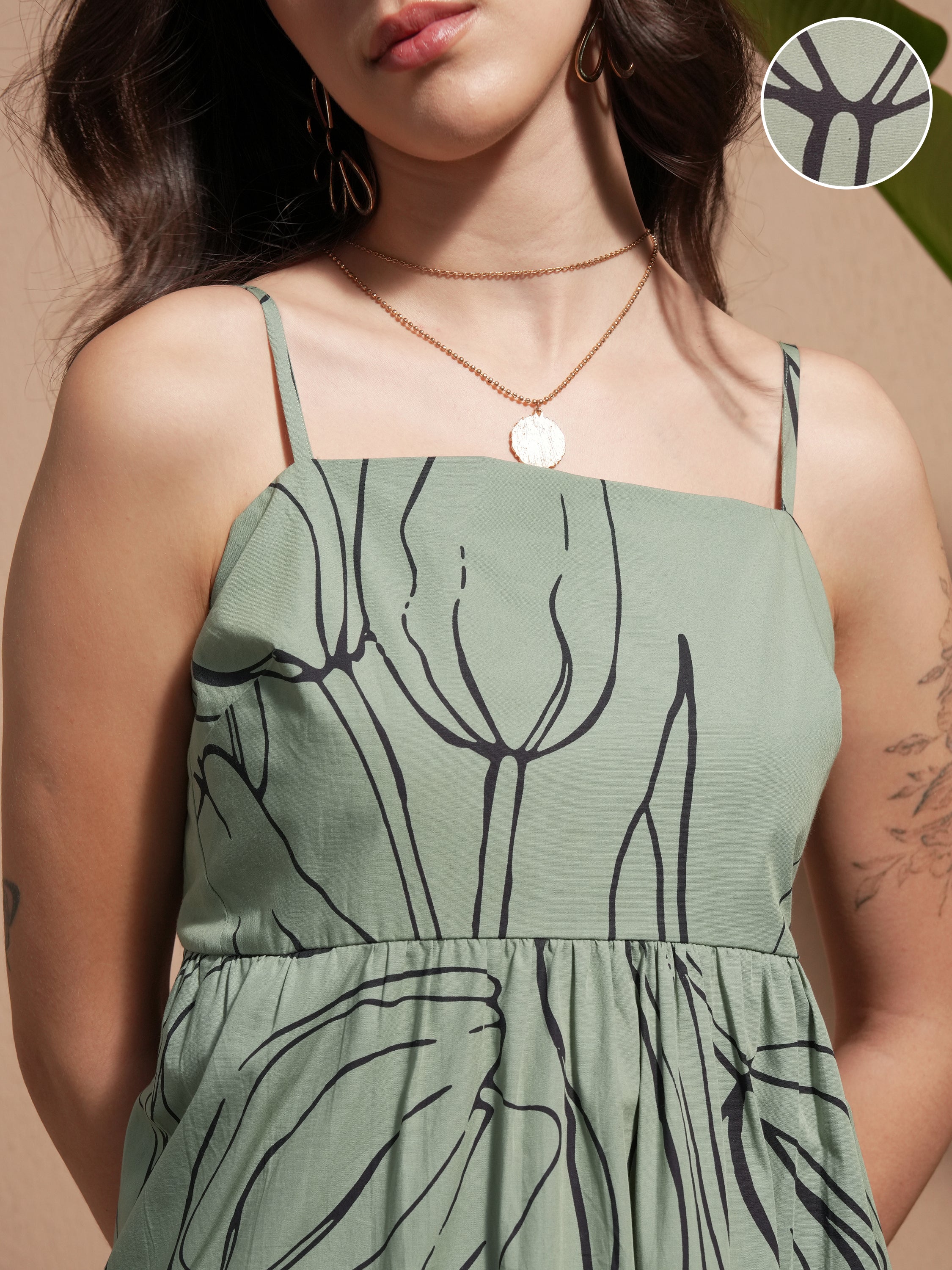 Vara By Vishudh Women Green Printed A-Line Dress - Green - Image 5