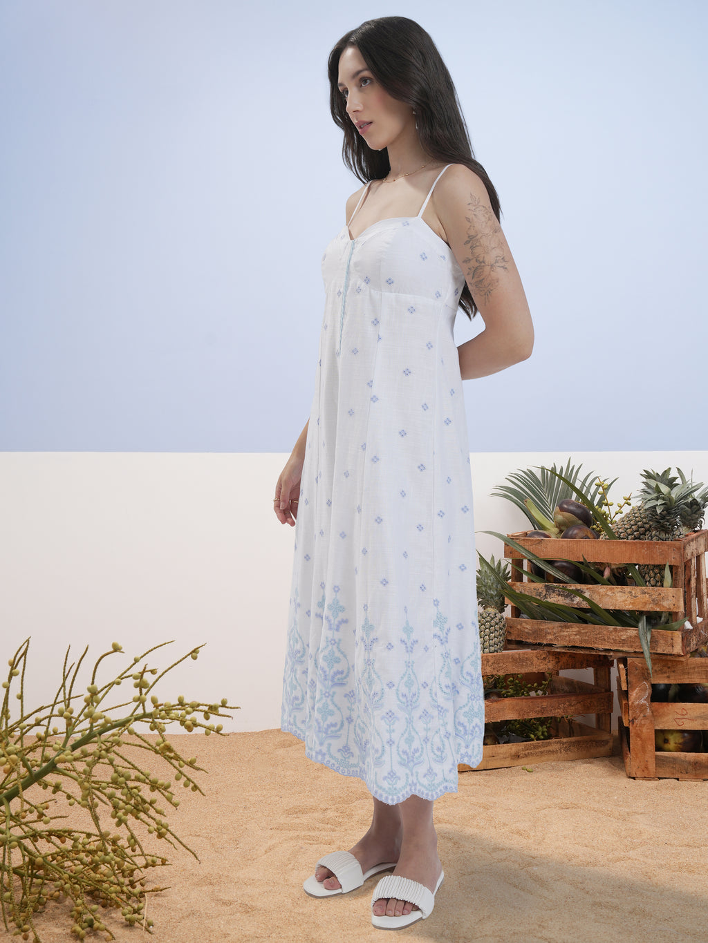 Vara By Vishudh Women White Embroidered A-Line Dress - White - Image 2
