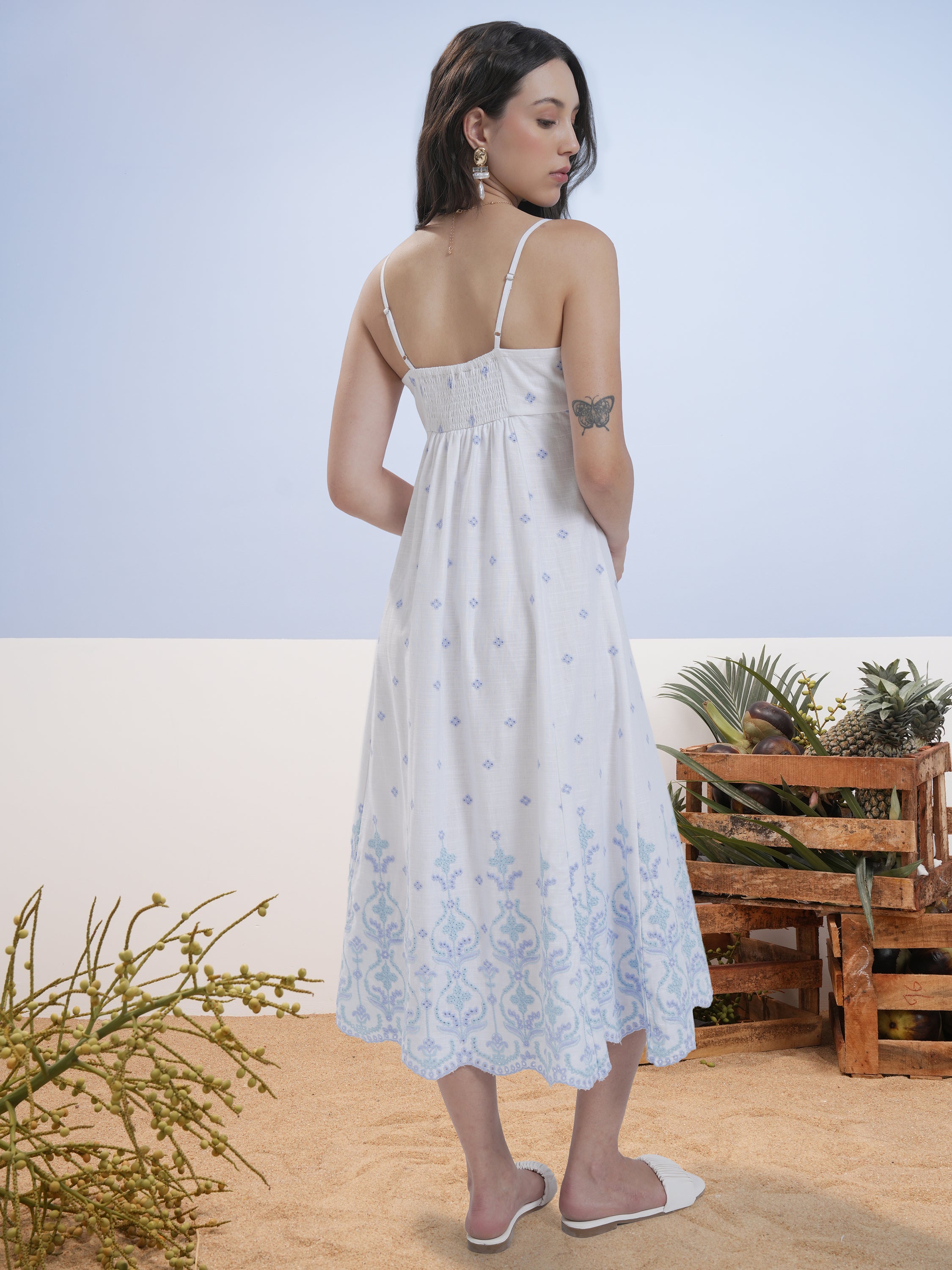 Vara By Vishudh Women White Embroidered A-Line Dress - White - Image 3