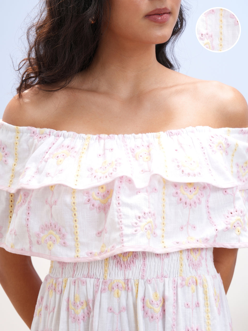 Vara By Vishudh Women White Embroidered Fit And Flare Dress - White - Image 5