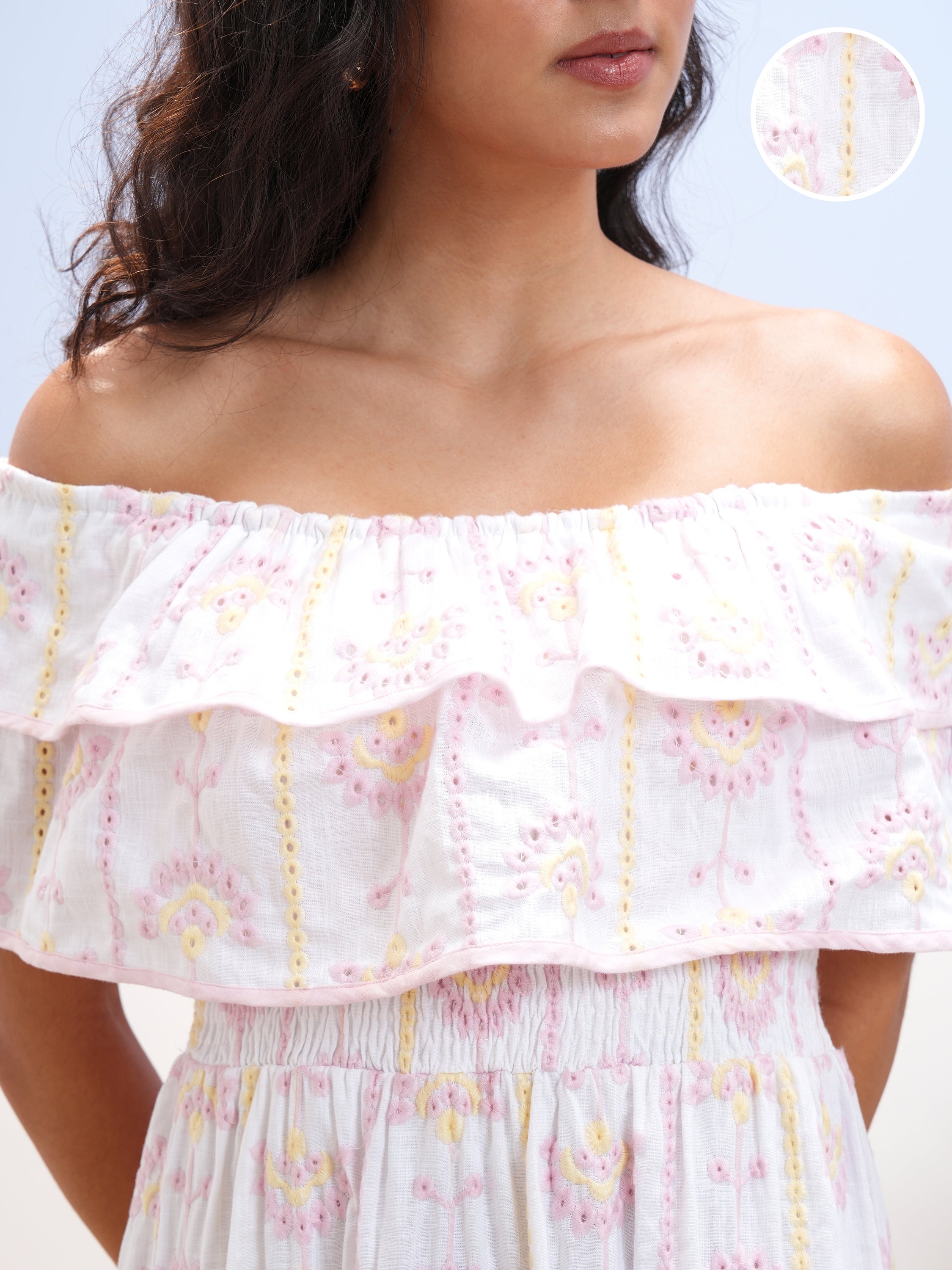 Vara By Vishudh Women White Embroidered Fit And Flare Dress - White - Image 5