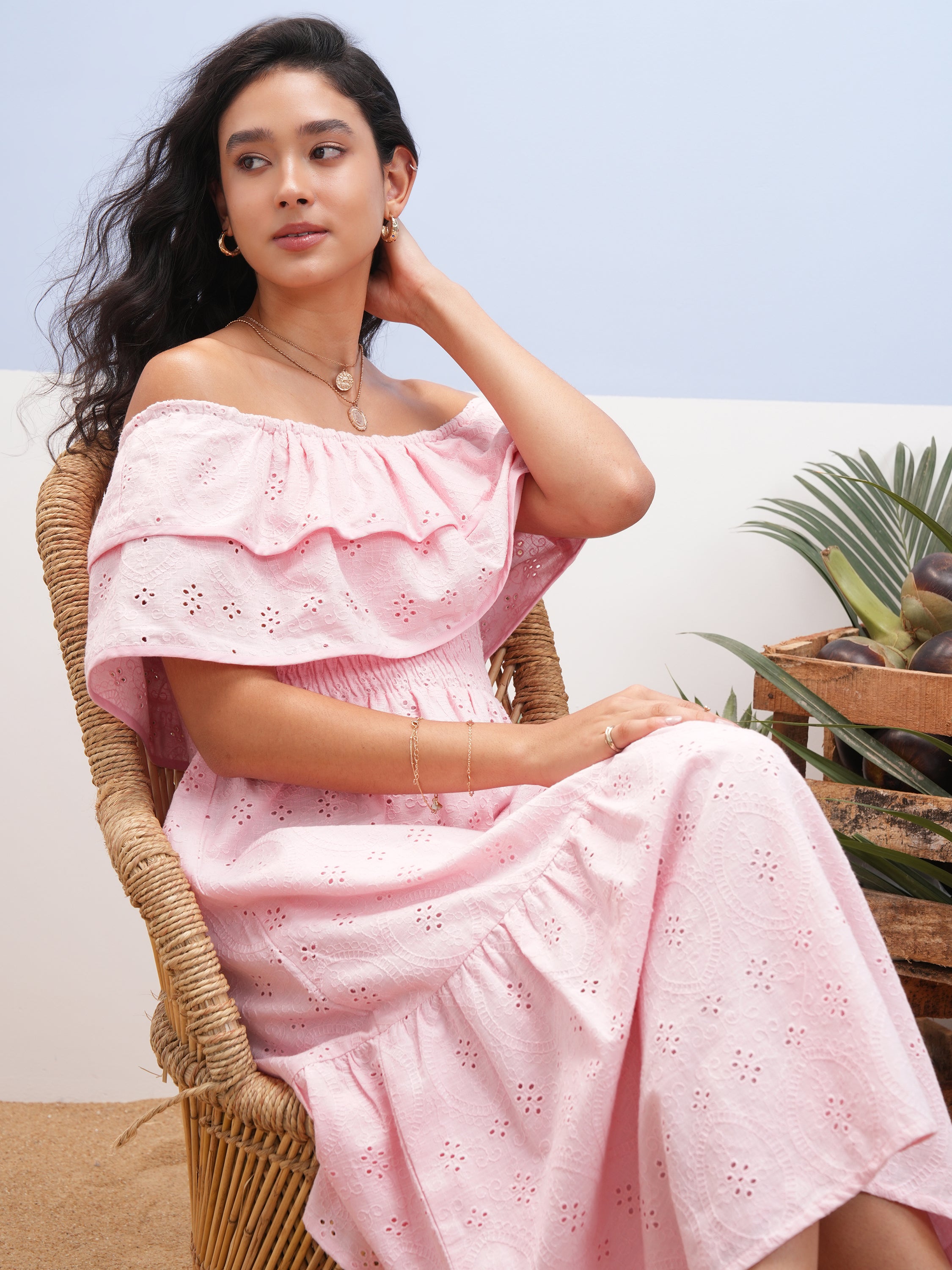 Vara By Vishudh women Pink Embroidered A-Line Dress - Pink - Image 1