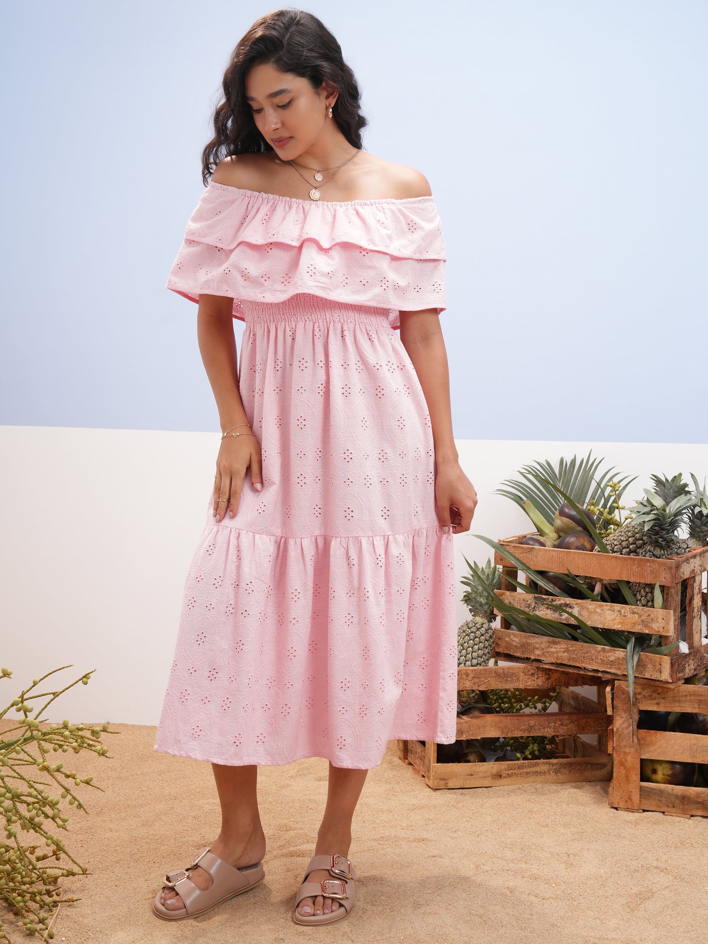 Vara By Vishudh women Pink Embroidered A-Line Dress - Pink - Image 2