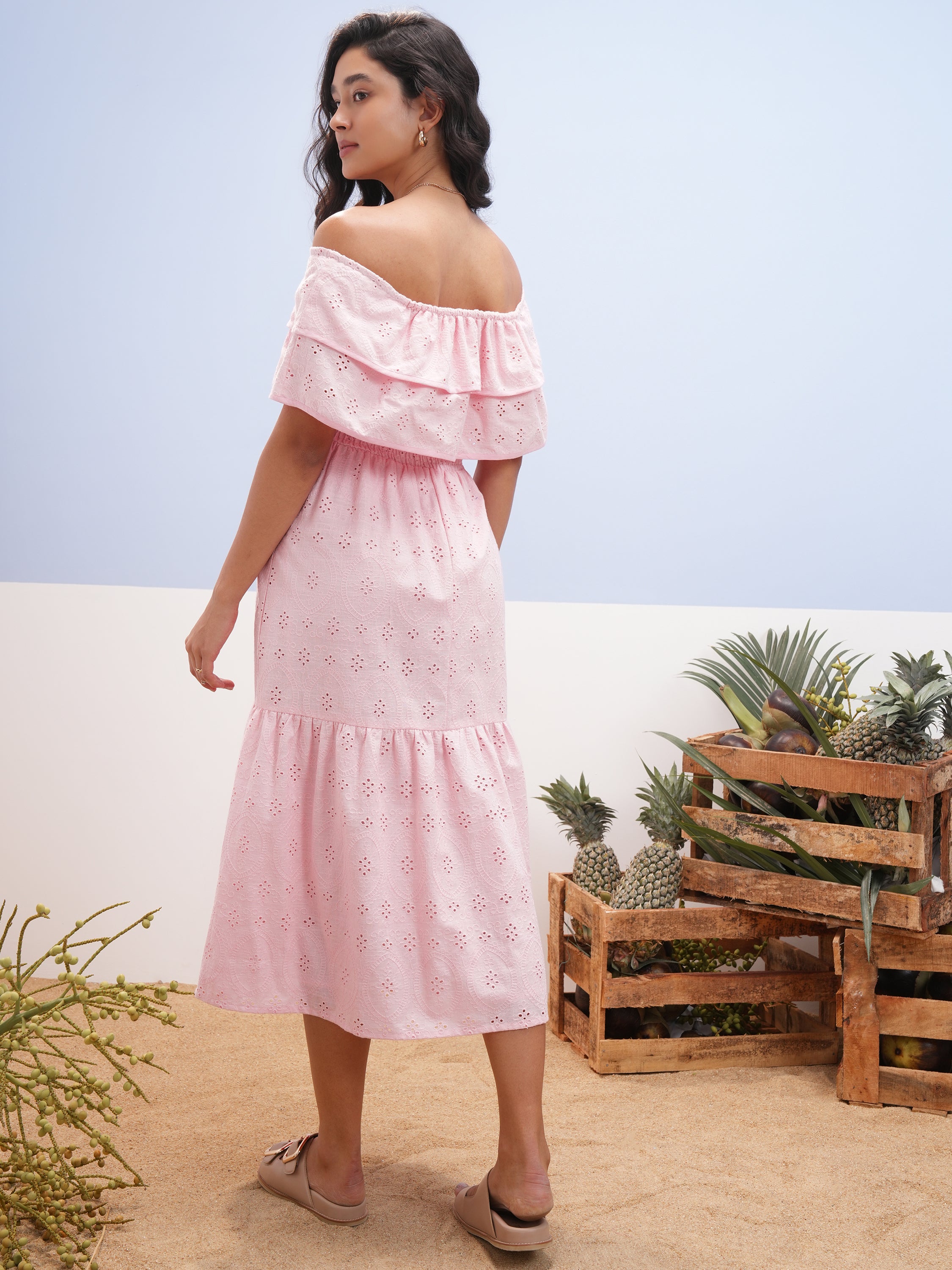Vara By Vishudh women Pink Embroidered A-Line Dress - Pink - Image 3