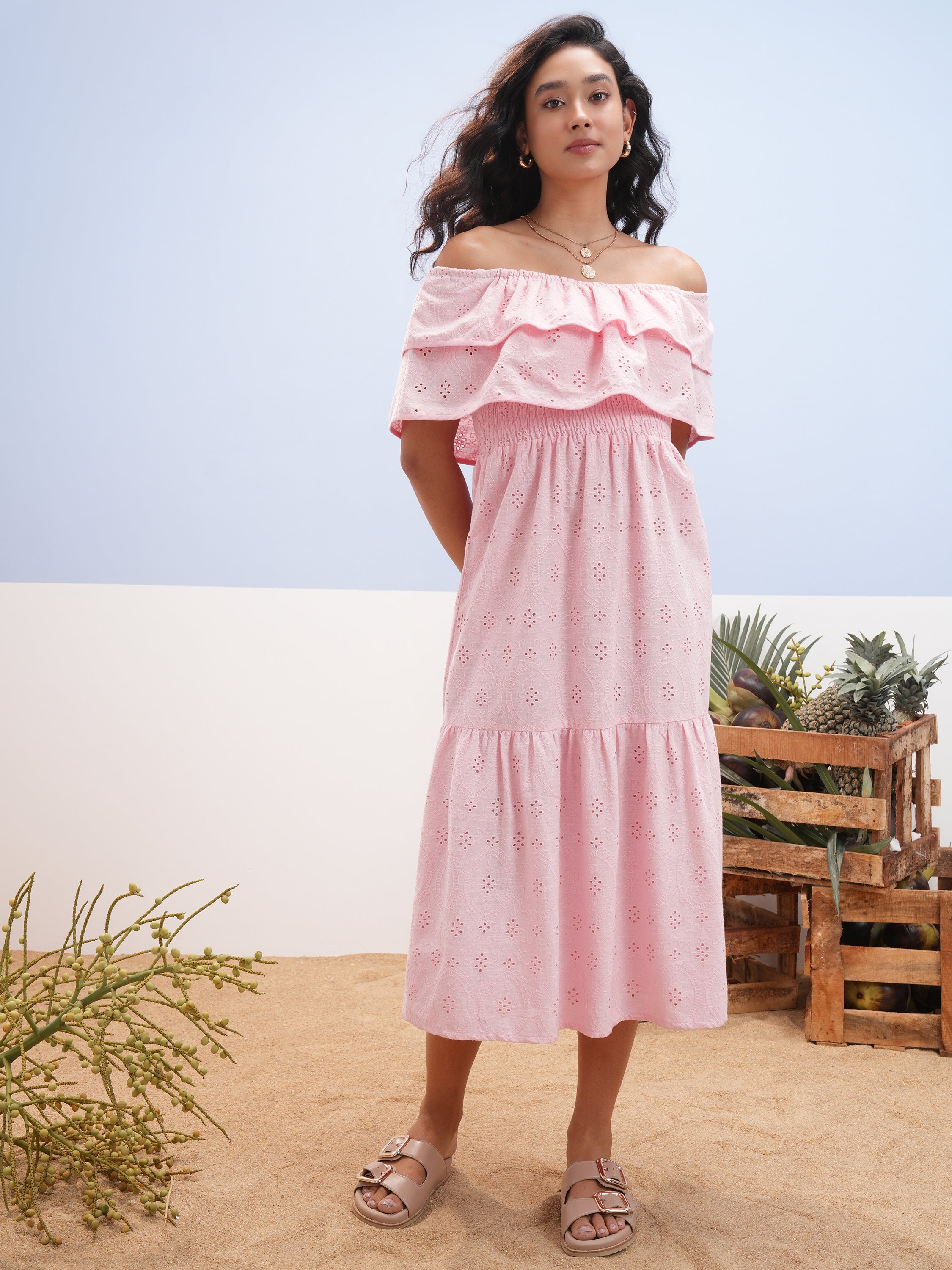 Vara By Vishudh women Pink Embroidered A-Line Dress - Pink - Image 4