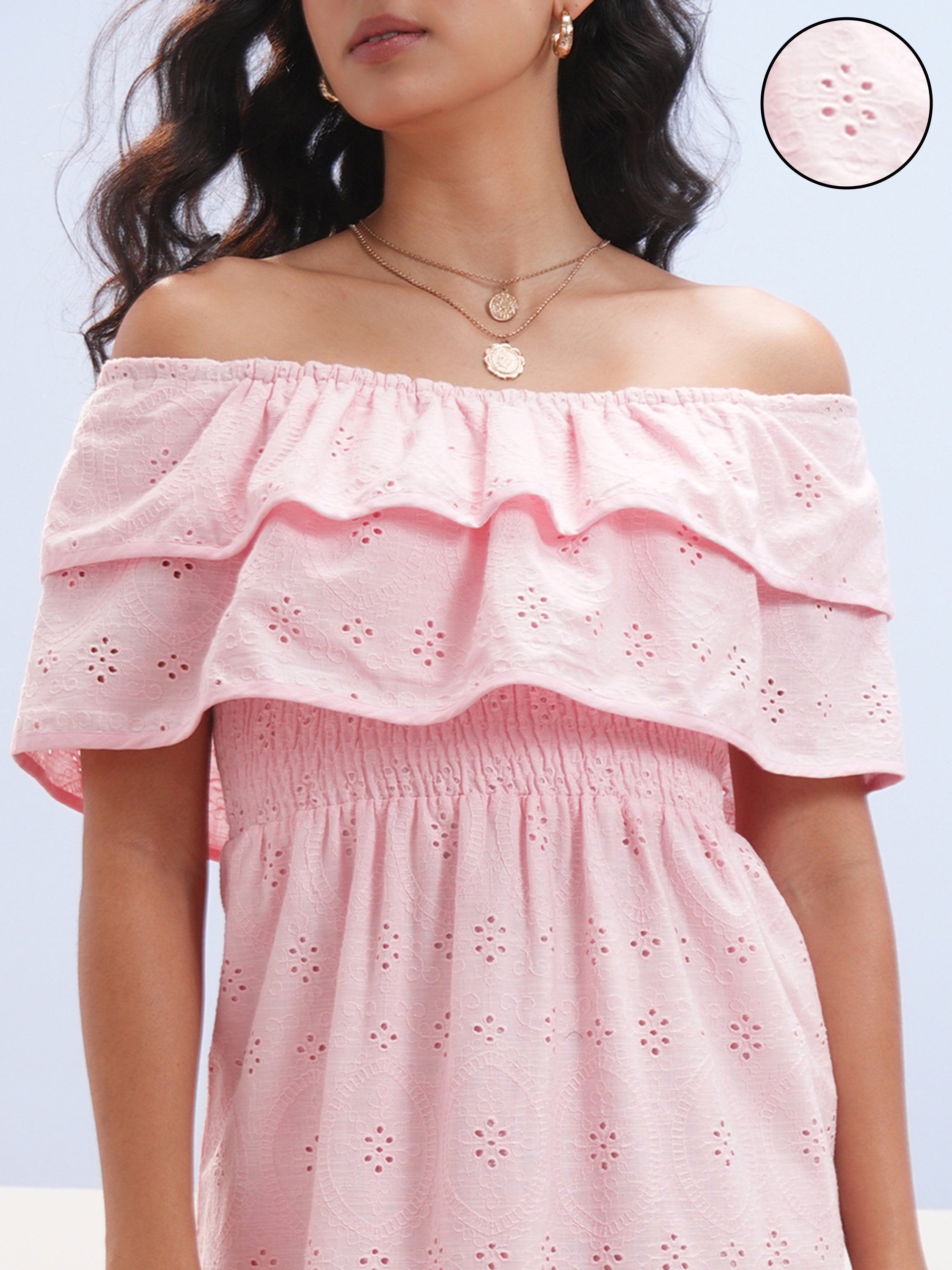 Vara By Vishudh women Pink Embroidered A-Line Dress - Pink - Image 5