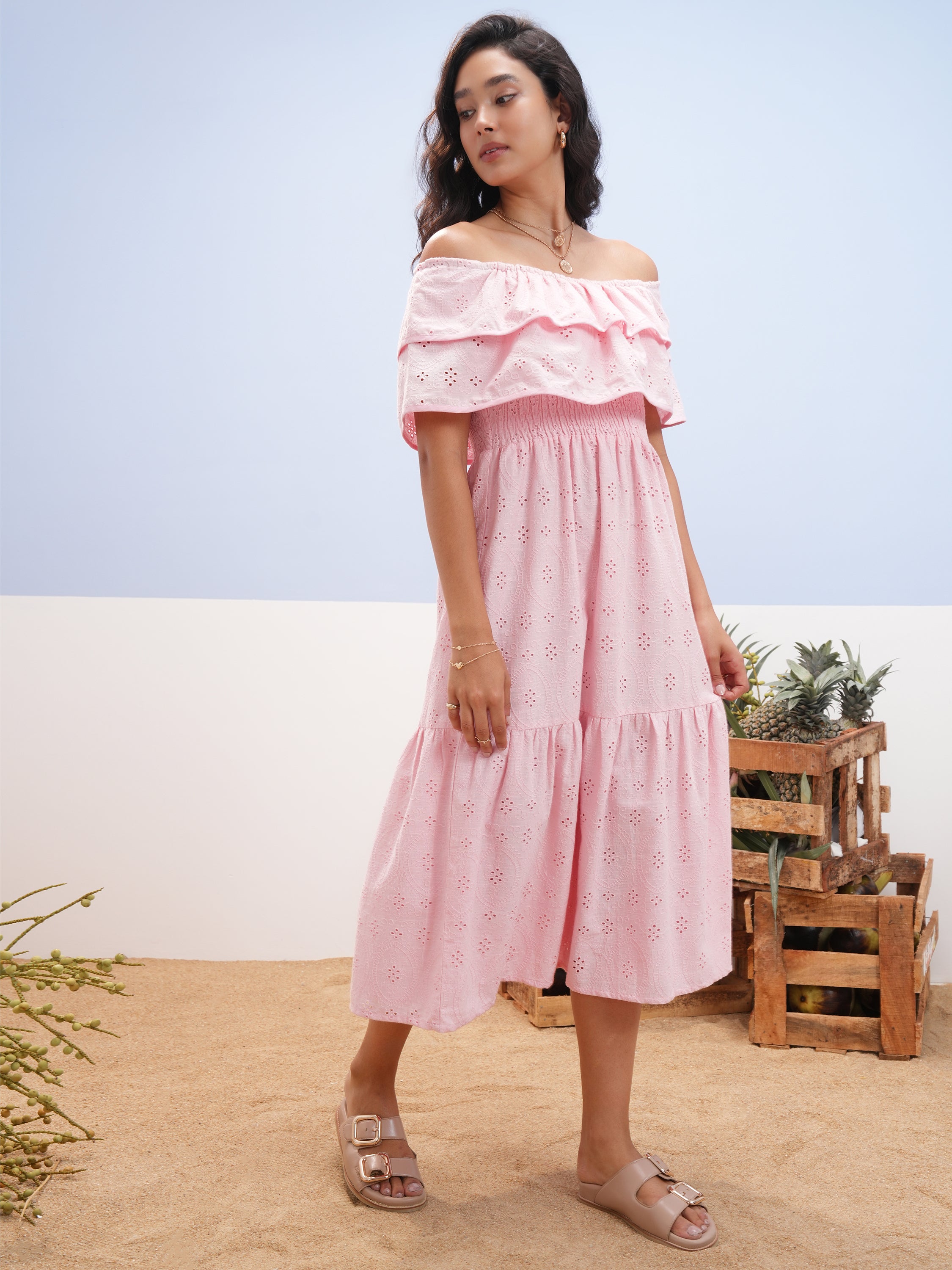 Vara By Vishudh women Pink Embroidered A-Line Dress - Pink - Image 6