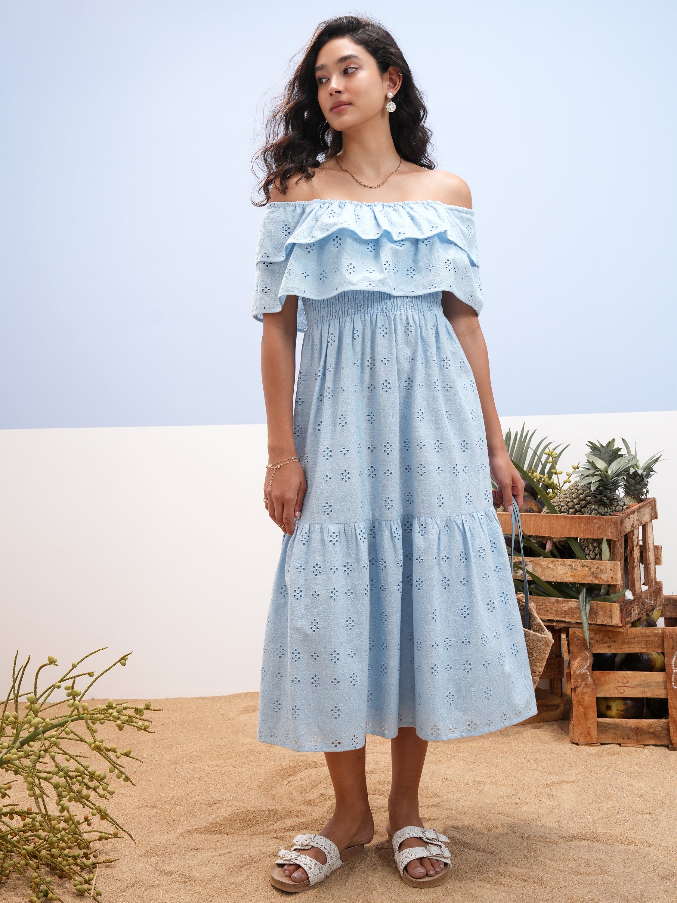Vara By Vishudh women Blue Embroidered A-Line Dress - Blue - Image 1