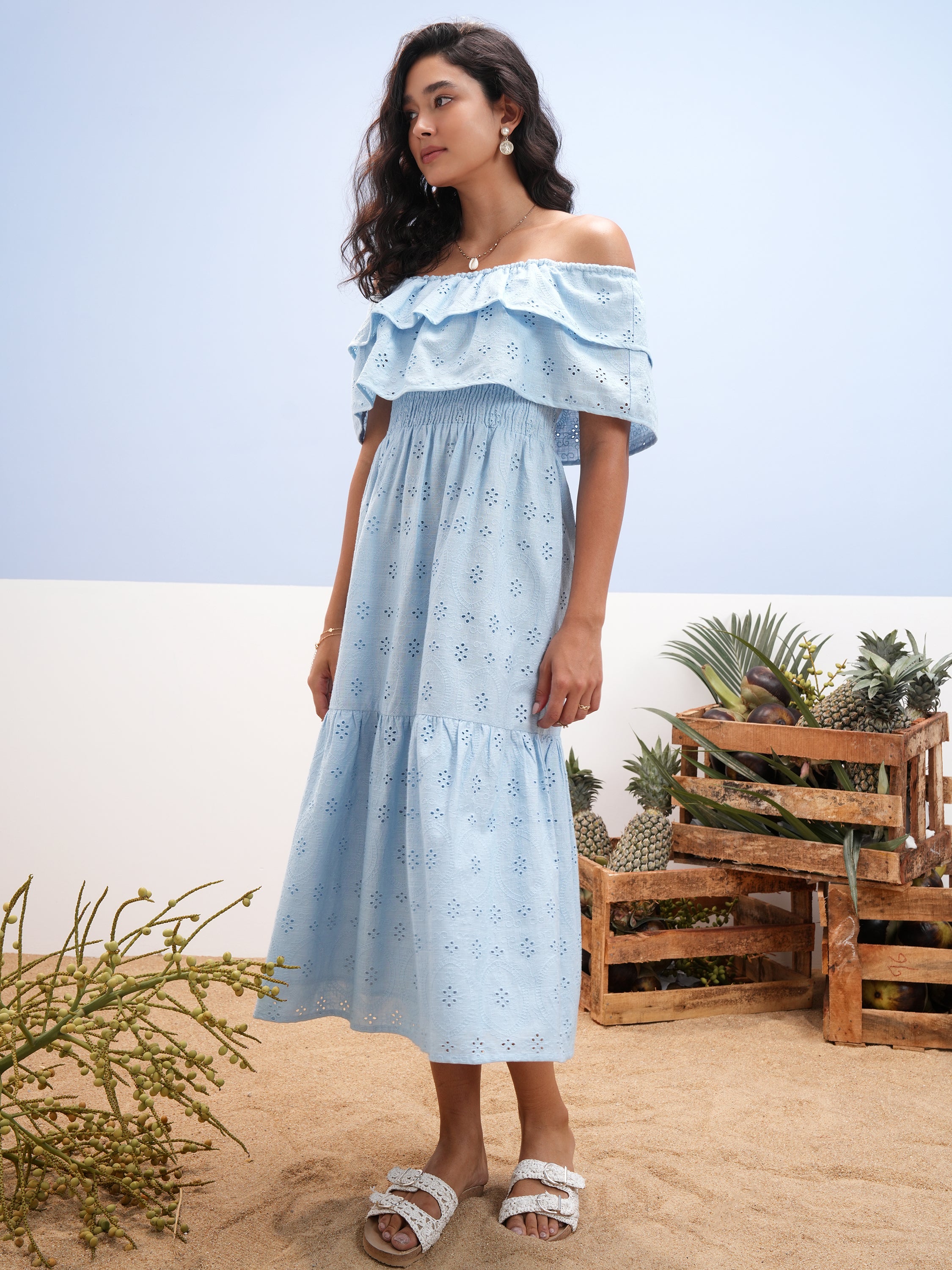 Vara By Vishudh women Blue Embroidered A-Line Dress - Blue - Image 2