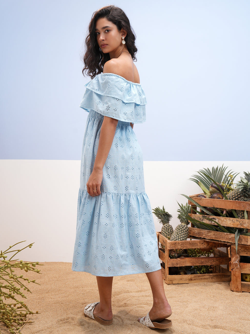 Vara By Vishudh women Blue Embroidered A-Line Dress - Blue - Image 3