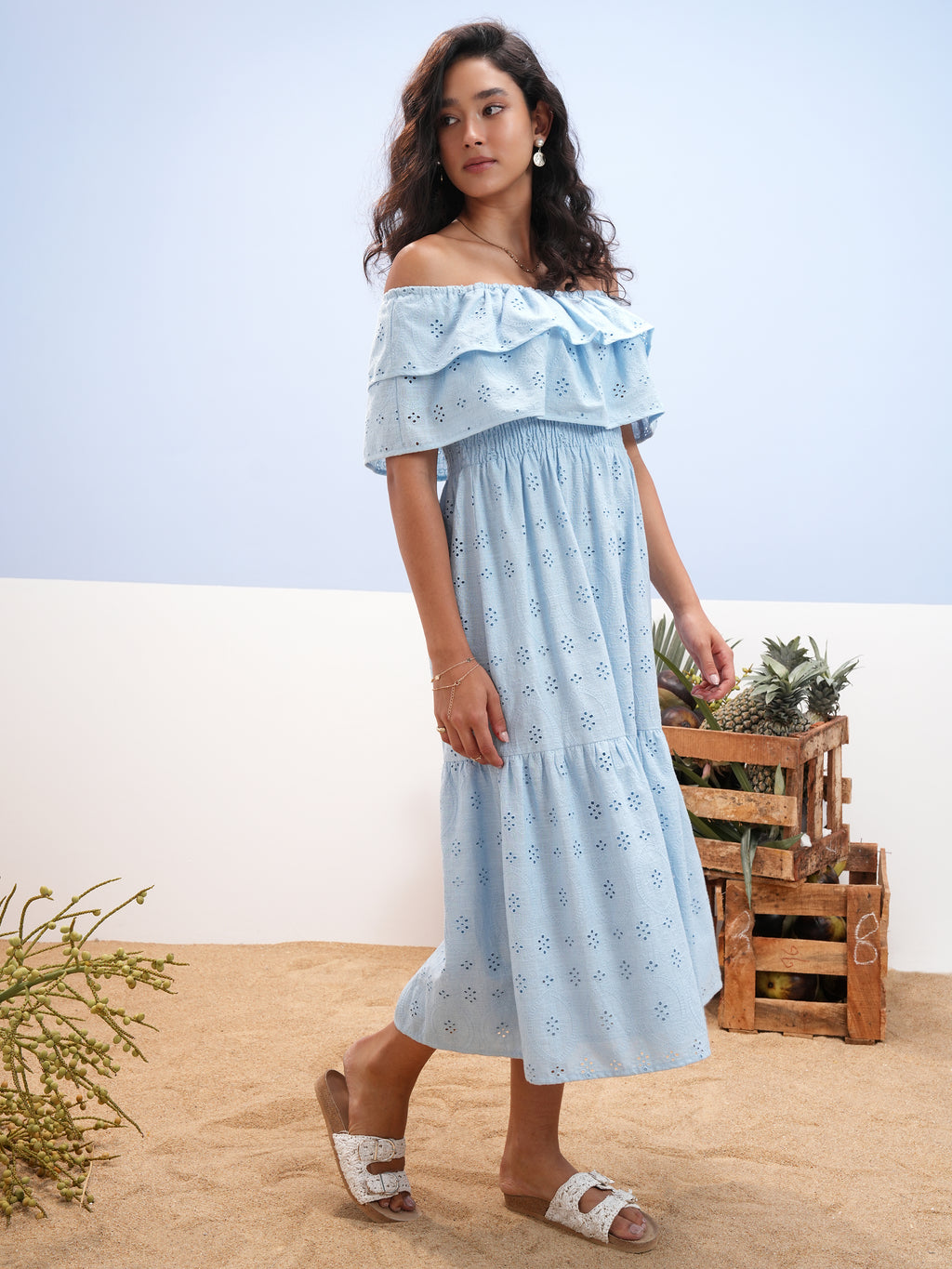 Vara By Vishudh women Blue Embroidered A-Line Dress - Blue - Image 4
