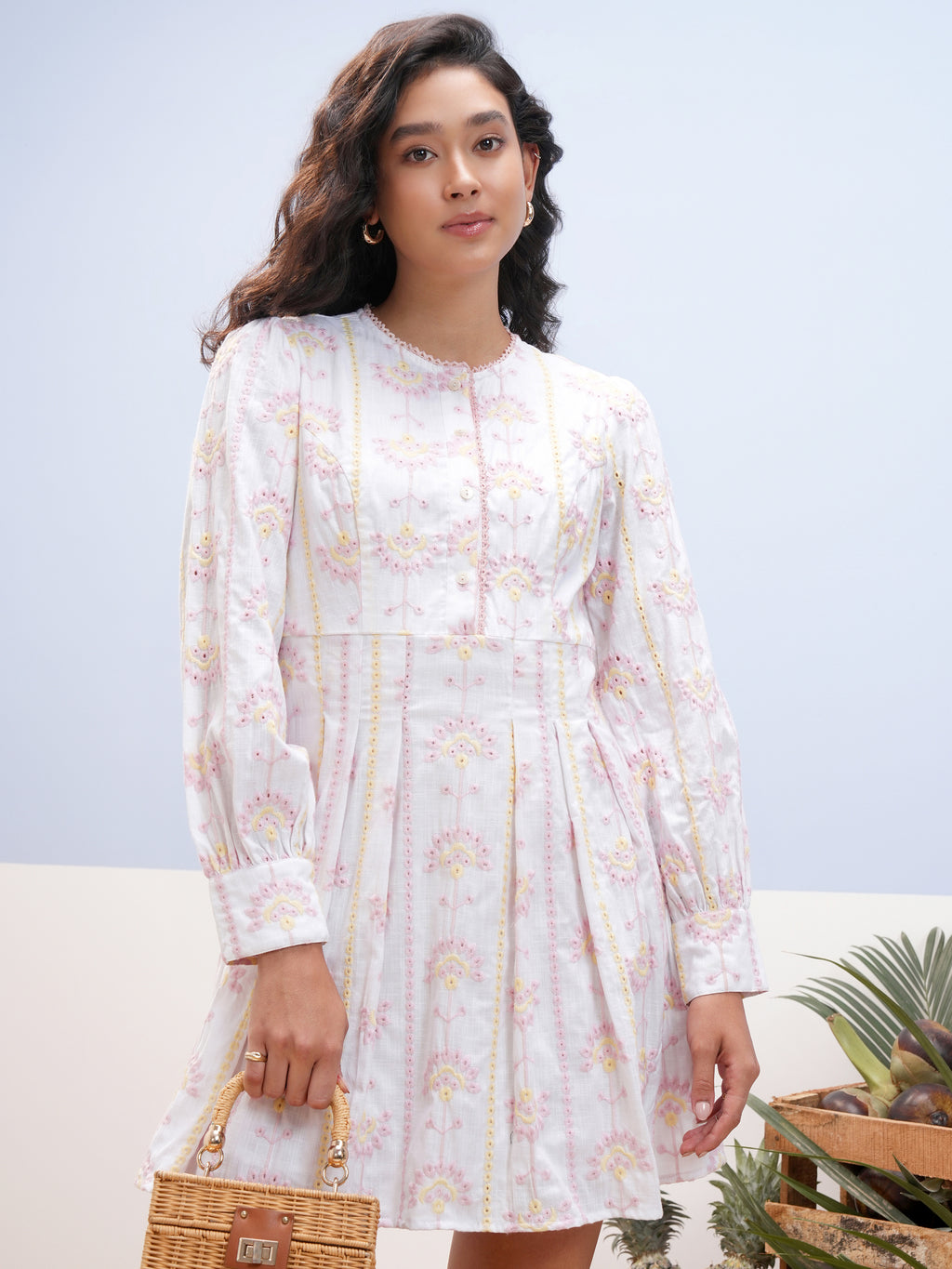 Vara By Vishudh Women White Embroidered A-Line Dress - White - Image 1