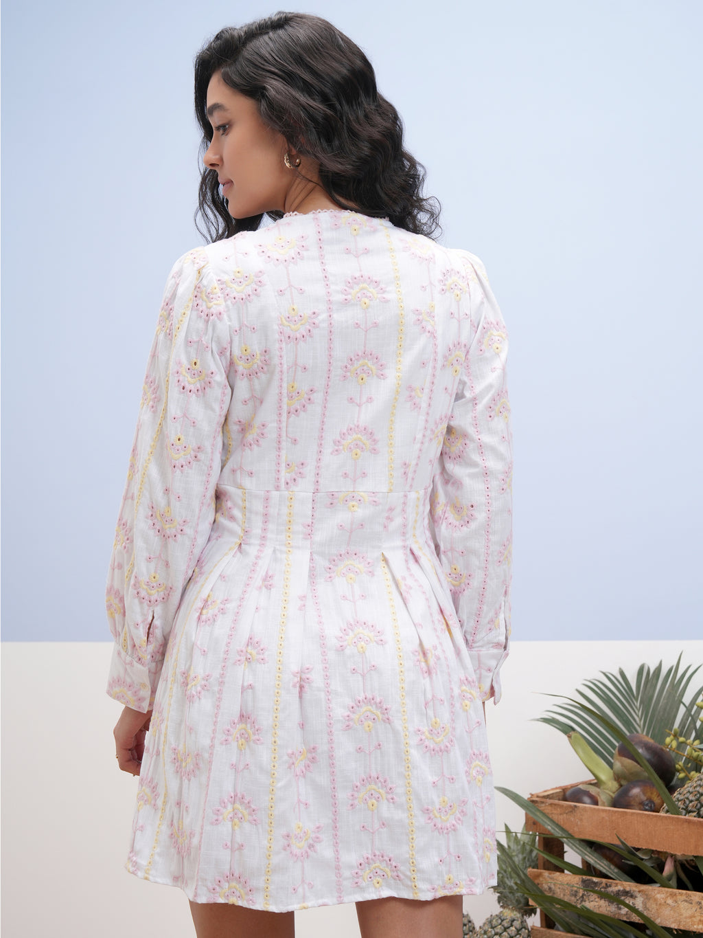 Vara By Vishudh Women White Embroidered A-Line Dress - White - Image 3