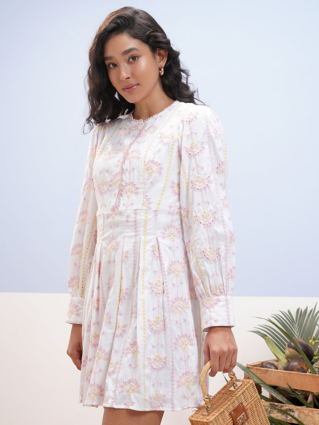 Vara By Vishudh Women White Embroidered A-Line Dress - White - Image 4