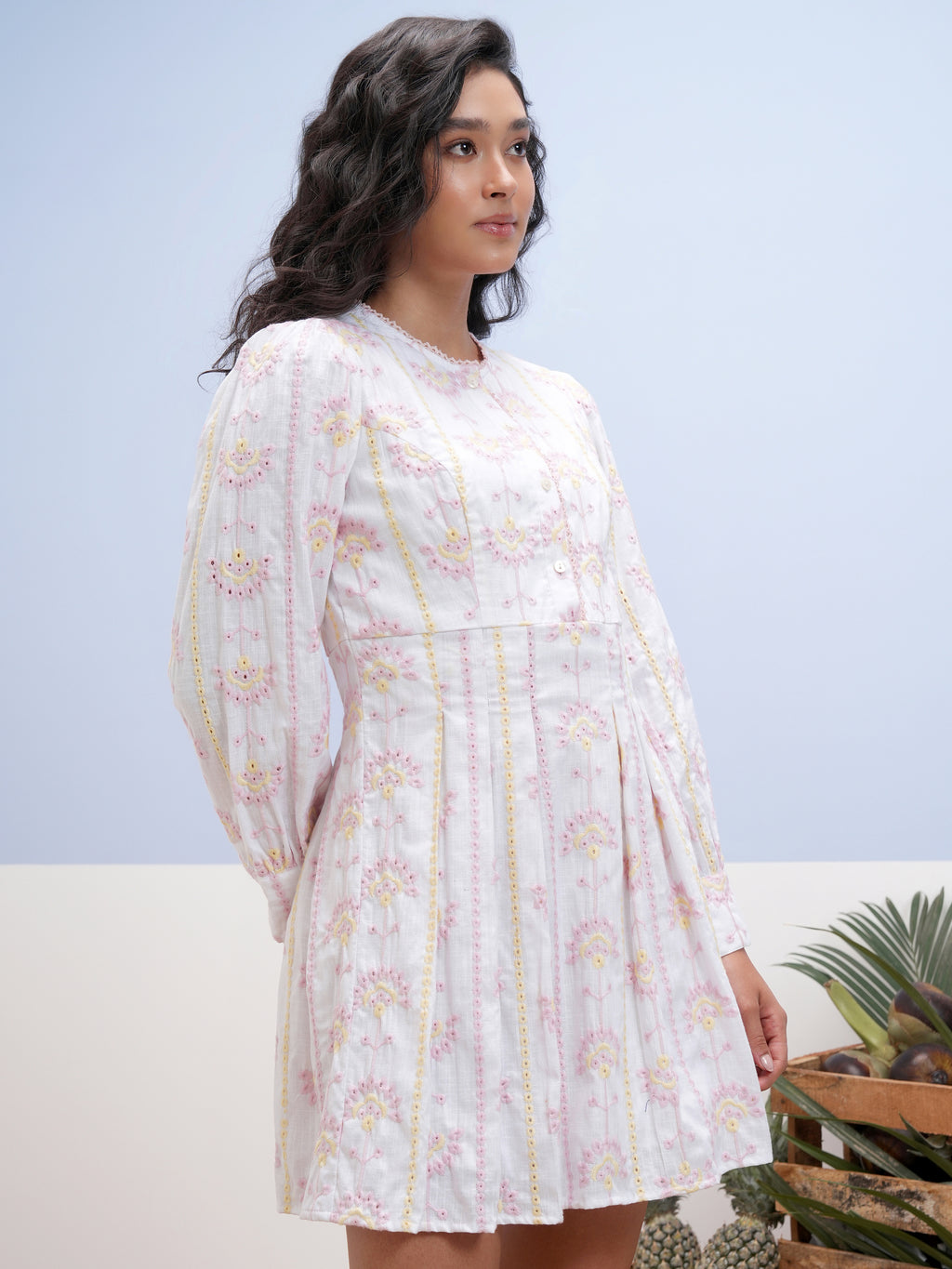 Vara By Vishudh Women White Embroidered A-Line Dress - White - Image 6