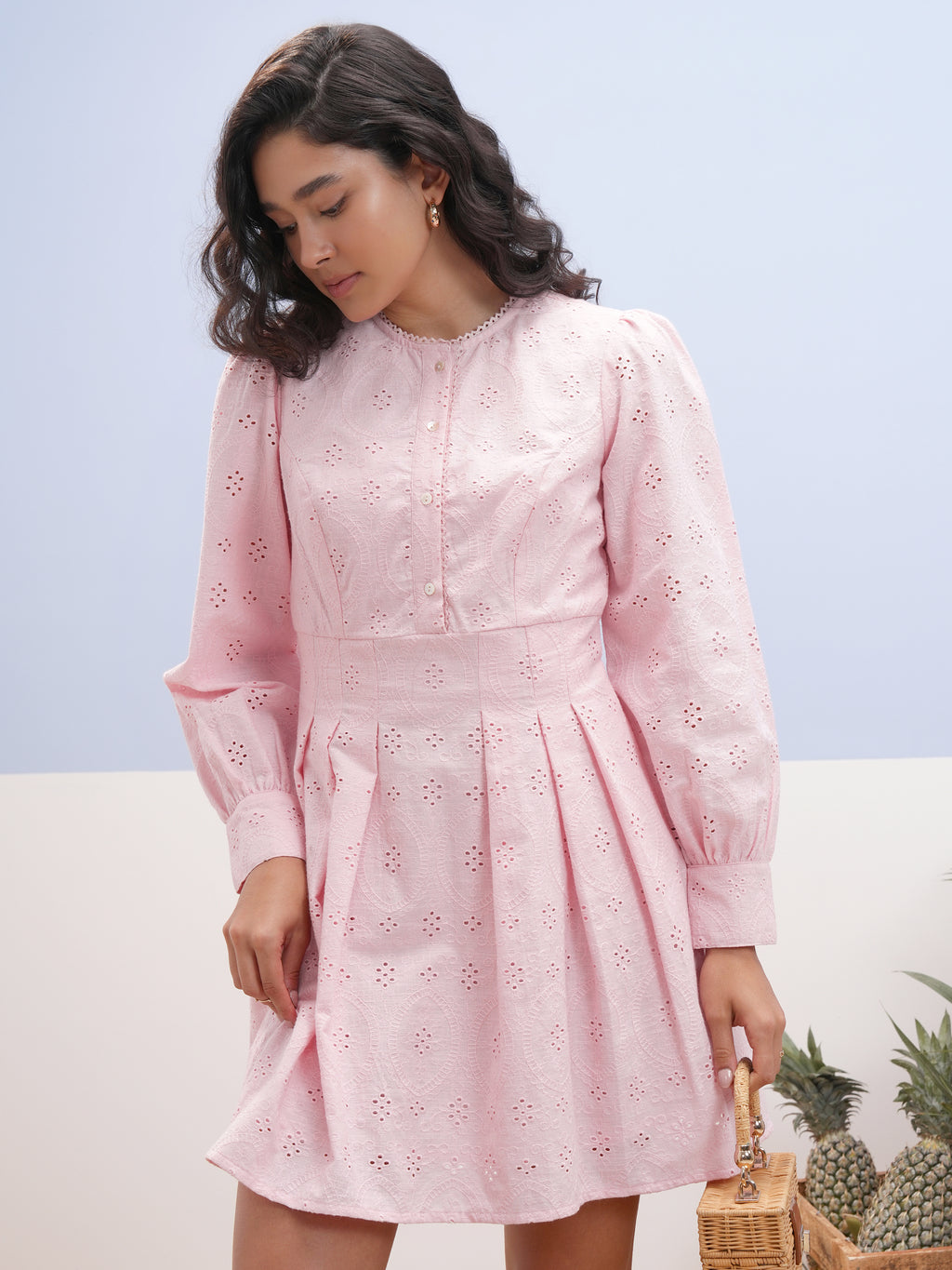 Vara By Vishudh Women Pink Embroidered A-Line Dress - Pink - Image 1