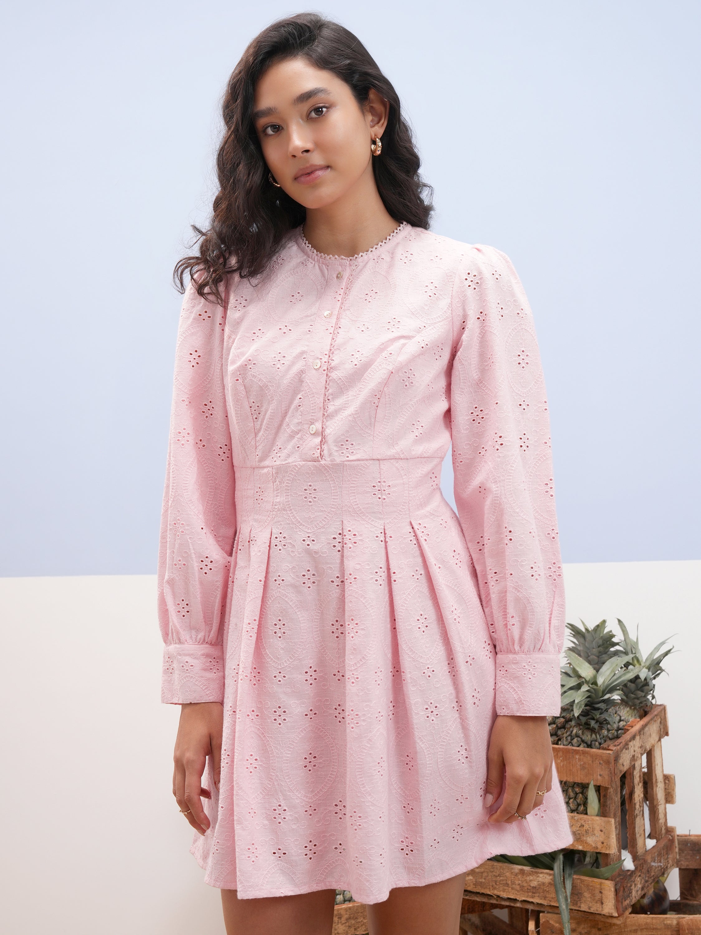 Vara By Vishudh Women Pink Embroidered A-Line Dress - Pink - Image 4