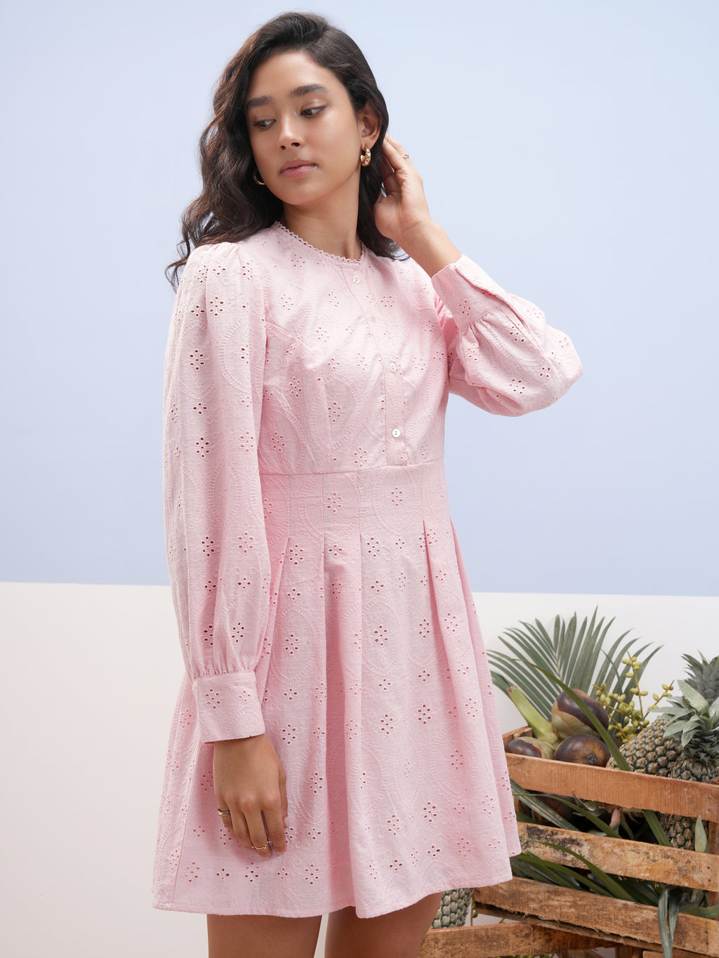 Vara By Vishudh Women Pink Embroidered A-Line Dress - Pink - Image 6