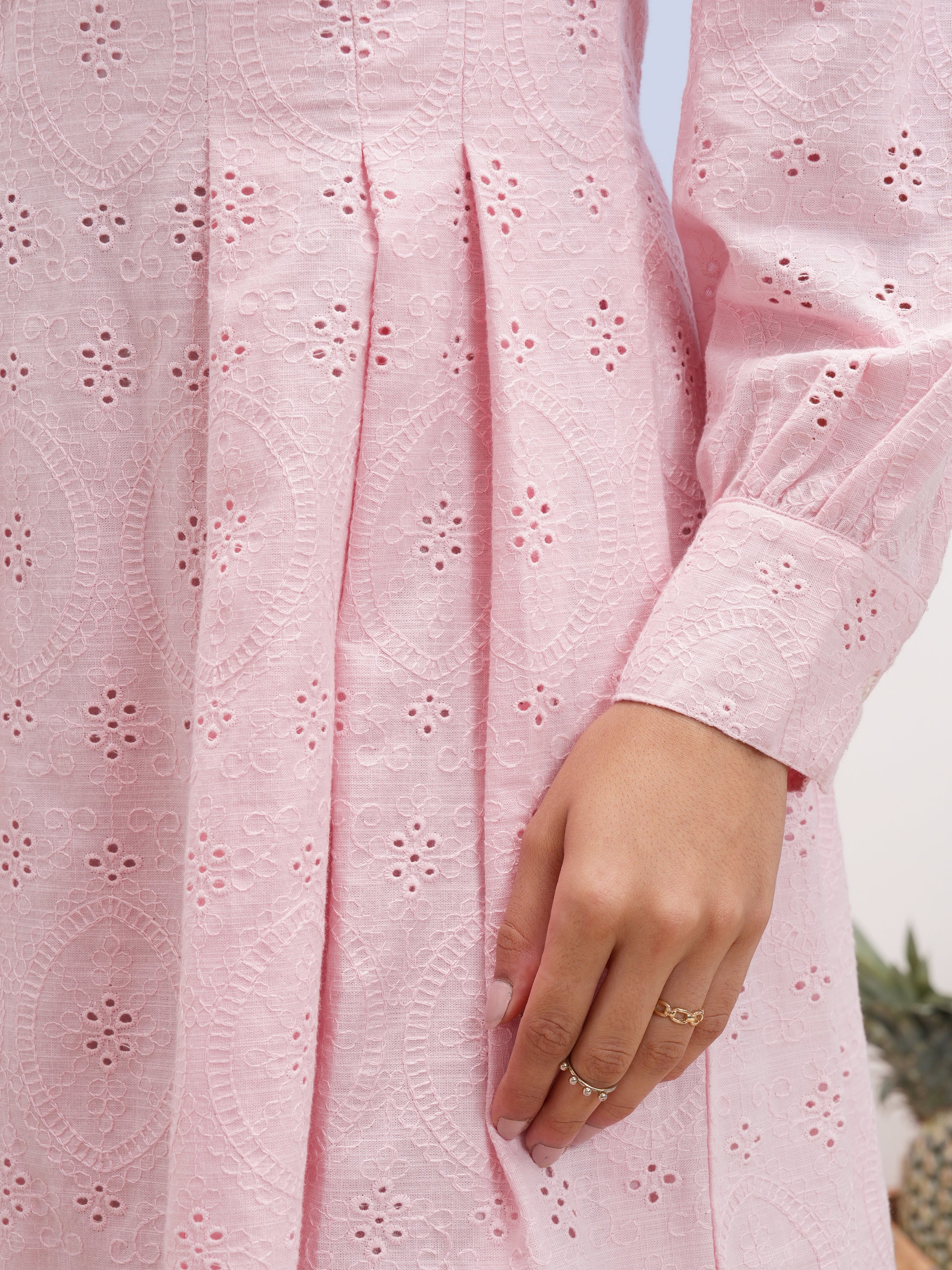 Vara By Vishudh Women Pink Embroidered A-Line Dress - Pink - Image 7