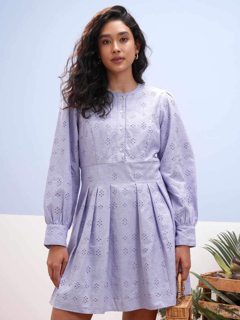 Vara By Vishudh Women Lavender Embroidered A-Line Dress - Lavender - Image 1