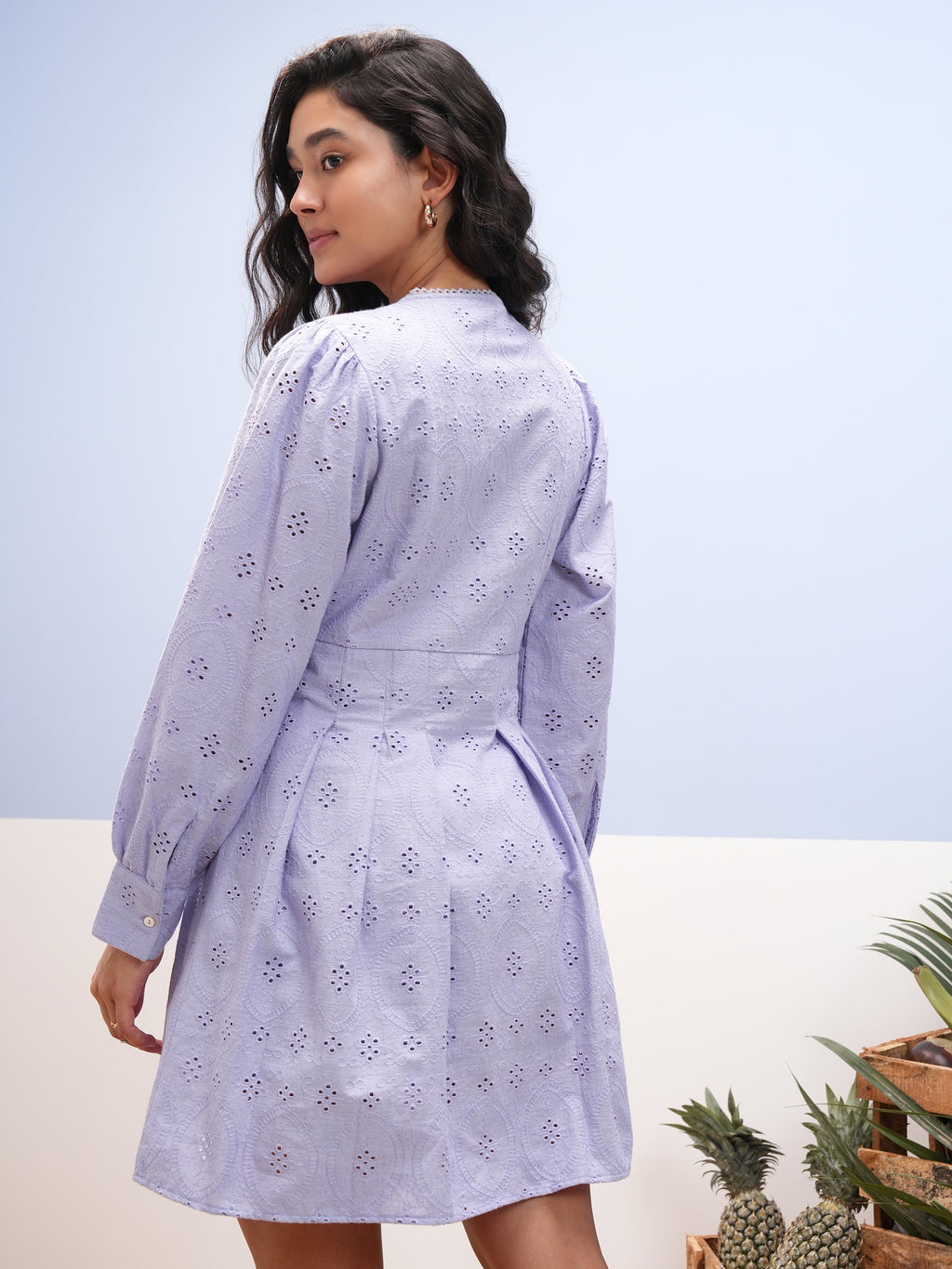 Vara By Vishudh Women Lavender Embroidered A-Line Dress - Lavender - Image 3