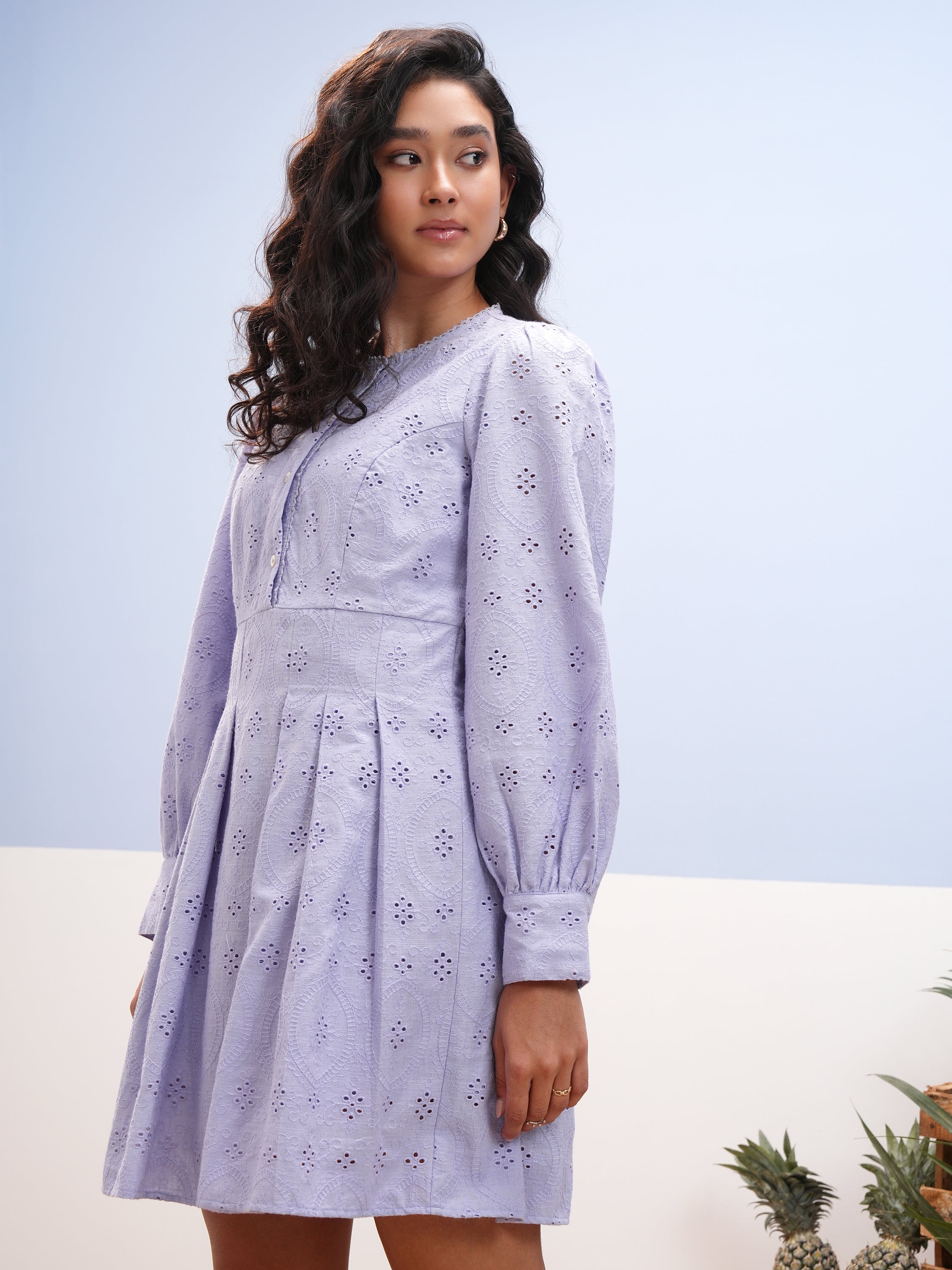 Vara By Vishudh Women Lavender Embroidered A-Line Dress - Lavender - Image 4
